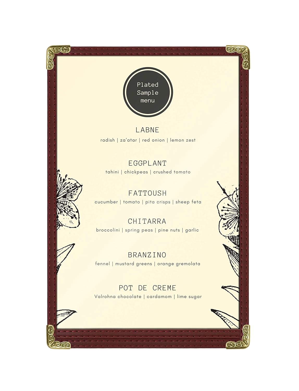 Goodsmart Restaurant Menu Covers – 25 Pack Burgundy 2-View, Top-Loading Menu Holders, Vinyl & Plastic Café Menu Covers, Clear Menu Sleeves, Fits 5.5" x 8.5", Leather-Style Design, Gold Corners