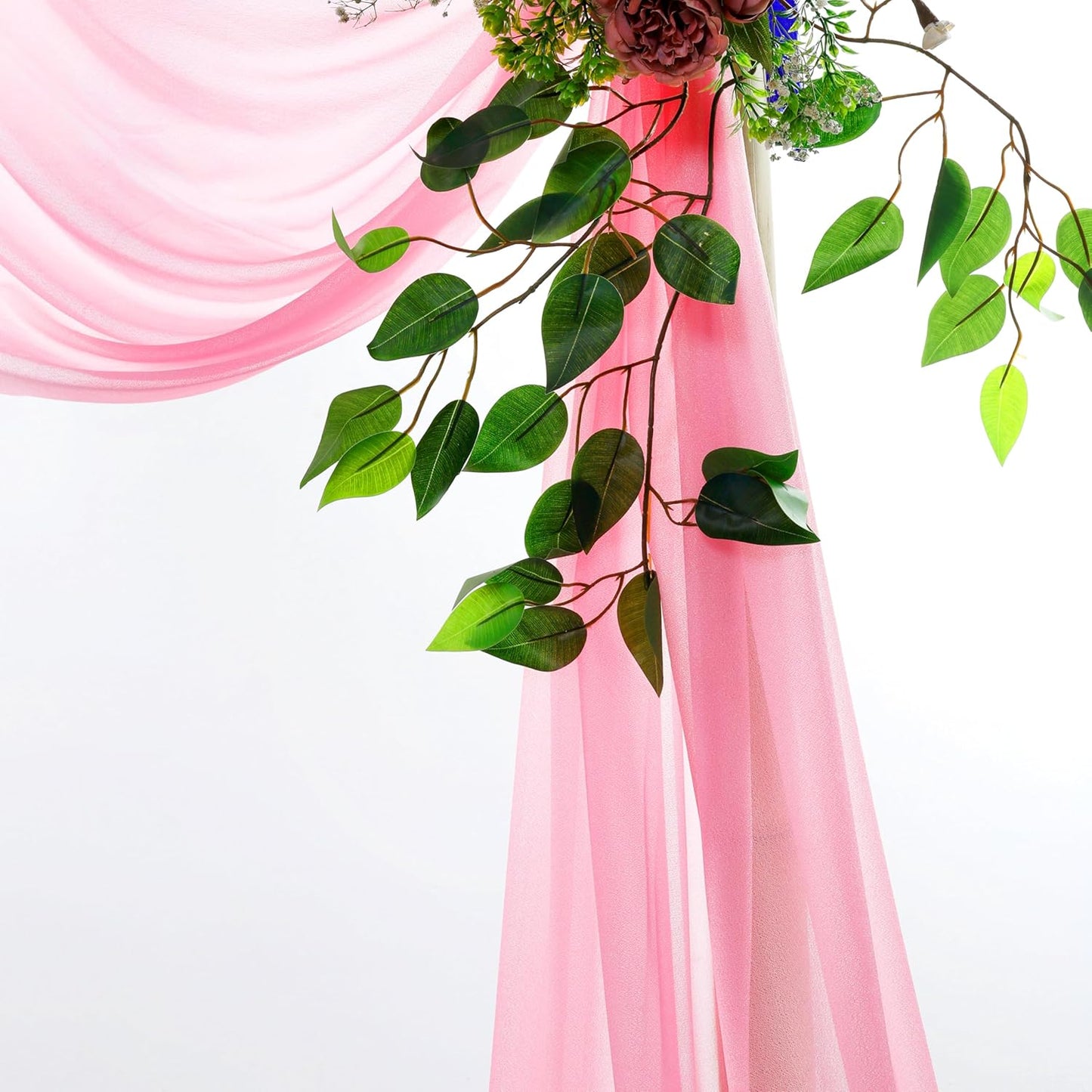 VDS Pack of 2 Panel (30 Inch X 30 Feet) Wedding Arch Draping Fabric Sheer Chiffon Fabric Drapery for Wedding Ceremony Reception Swag Backdrop Canopy Chuppah ARBO Altars Decoration (Coral)