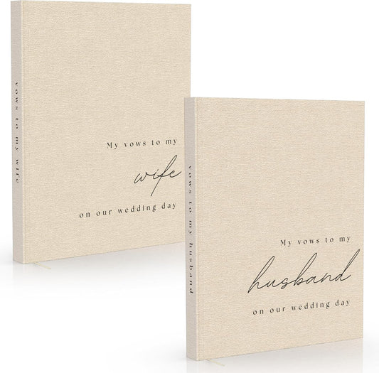 Wedding Vow Books His and Hers - 2 Pack Personalized His & Hers Book - Linen Hardcover Bride and Groom Notebook for Ceremony Vows - Bookmark & Lined Pages - Renewal & Wedding Must Haves