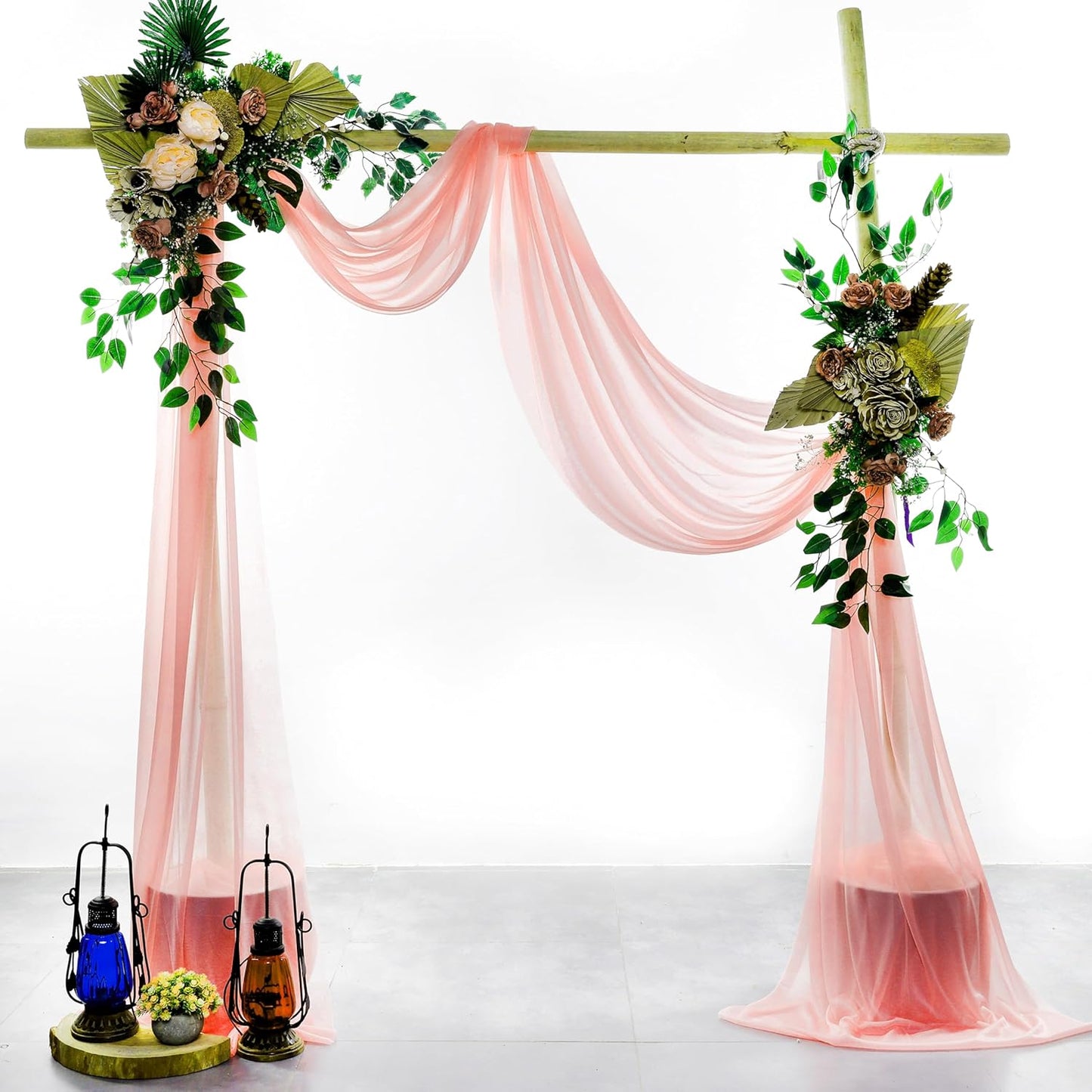 VDS Pack of 3 Panel (30 Inch X 20 Feet) Wedding Arch Draping Fabric Sheer Chiffon Fabric Drapery for Wedding Ceremony Reception Swag Backdrop Canopy Chuppah ARBO Altars Decoration (Peach)