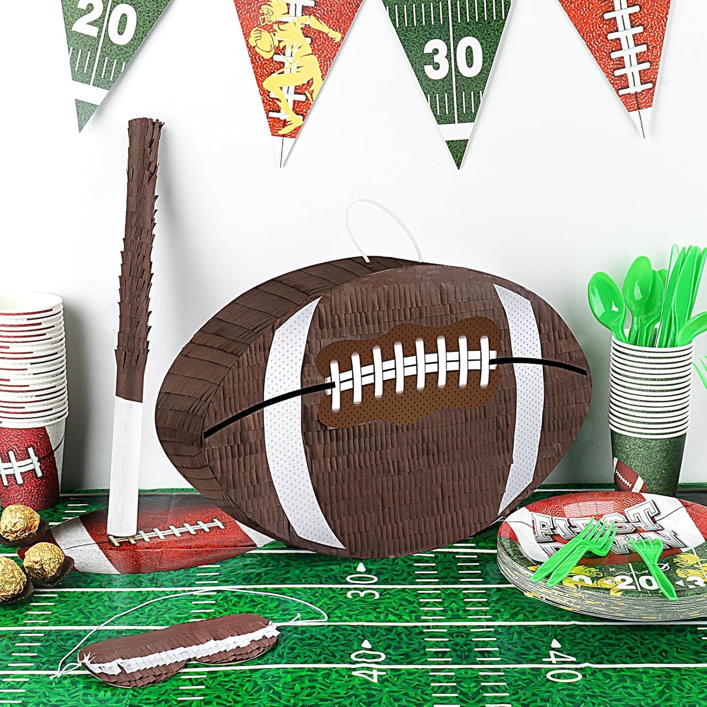 Football Pinata with Pinata Stick & Hanging Football Party Decorations Footballs Games for Boys 8-12 Kids Footballs Toys Sport Themed Birthday Party Supplies