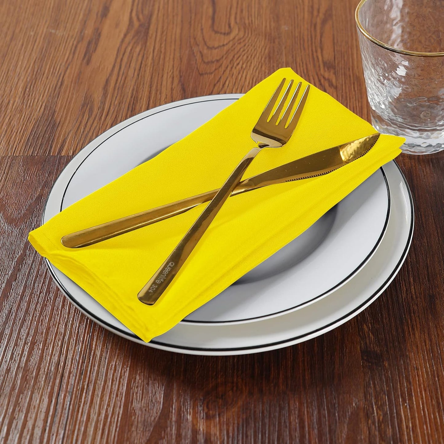 Cloth Napkins 17x17 inch Washable Polyester Dinner Napkins Soft Table Napkins for Wedding Party Dining Banquet(Yellow,100PCS)