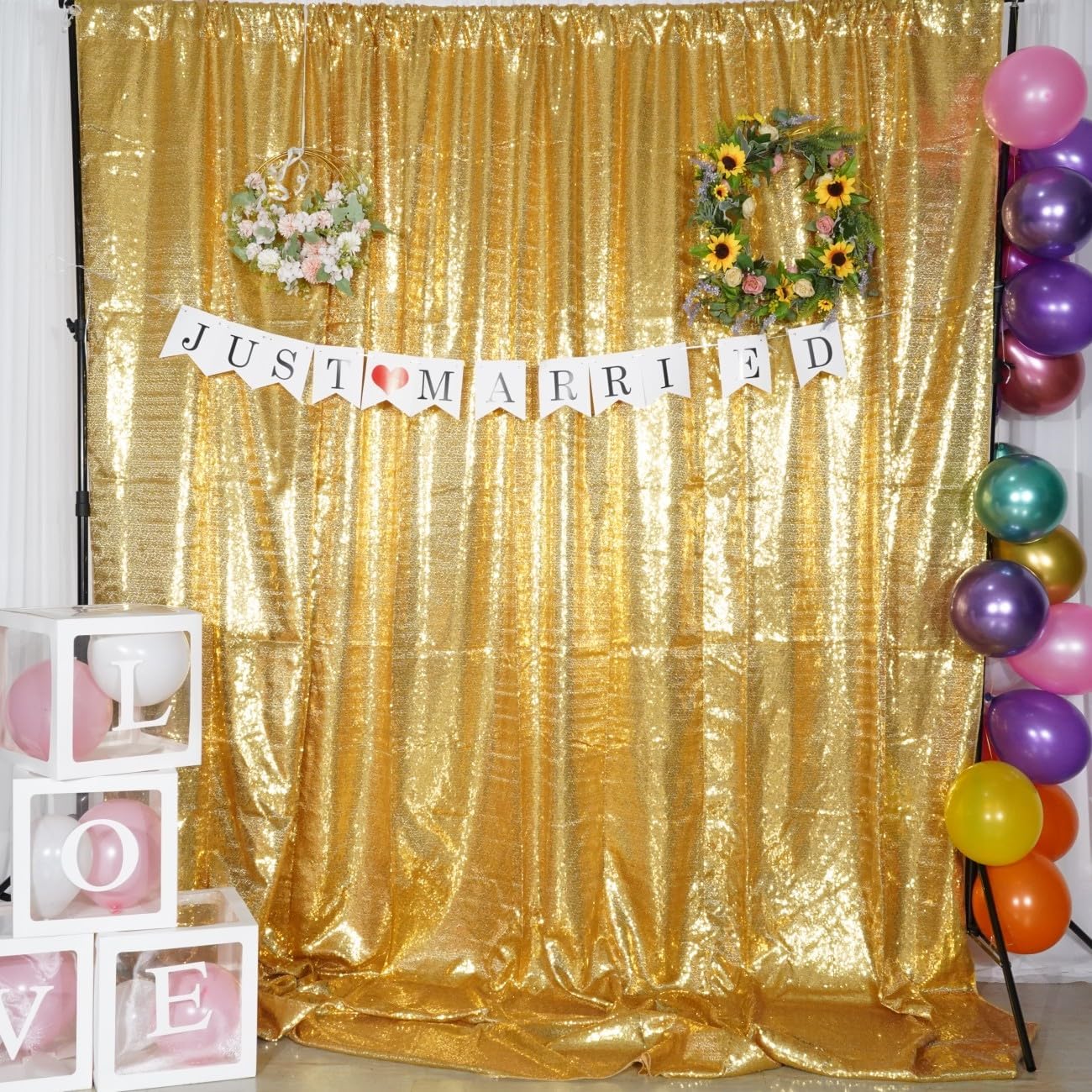Poise3EHome 7Ft x 7Ft Gold Sequin Backdrop, Glitter Thick Satin Sequin Background Drapes Sequence Xmas Thanksgiving Backdrop for Wedding Party Holiday Festival Decor