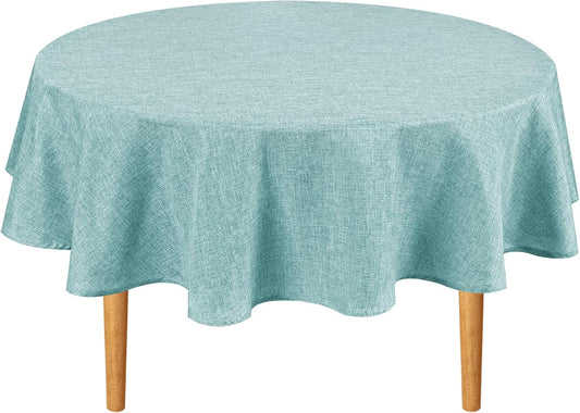 Hiasan Linen Tablecloth 70 Inch Round - Wrinkle and Stain Resistant Washable Polyester Fabric Table Cloth for Dining Room Kitchen Party, Aqua