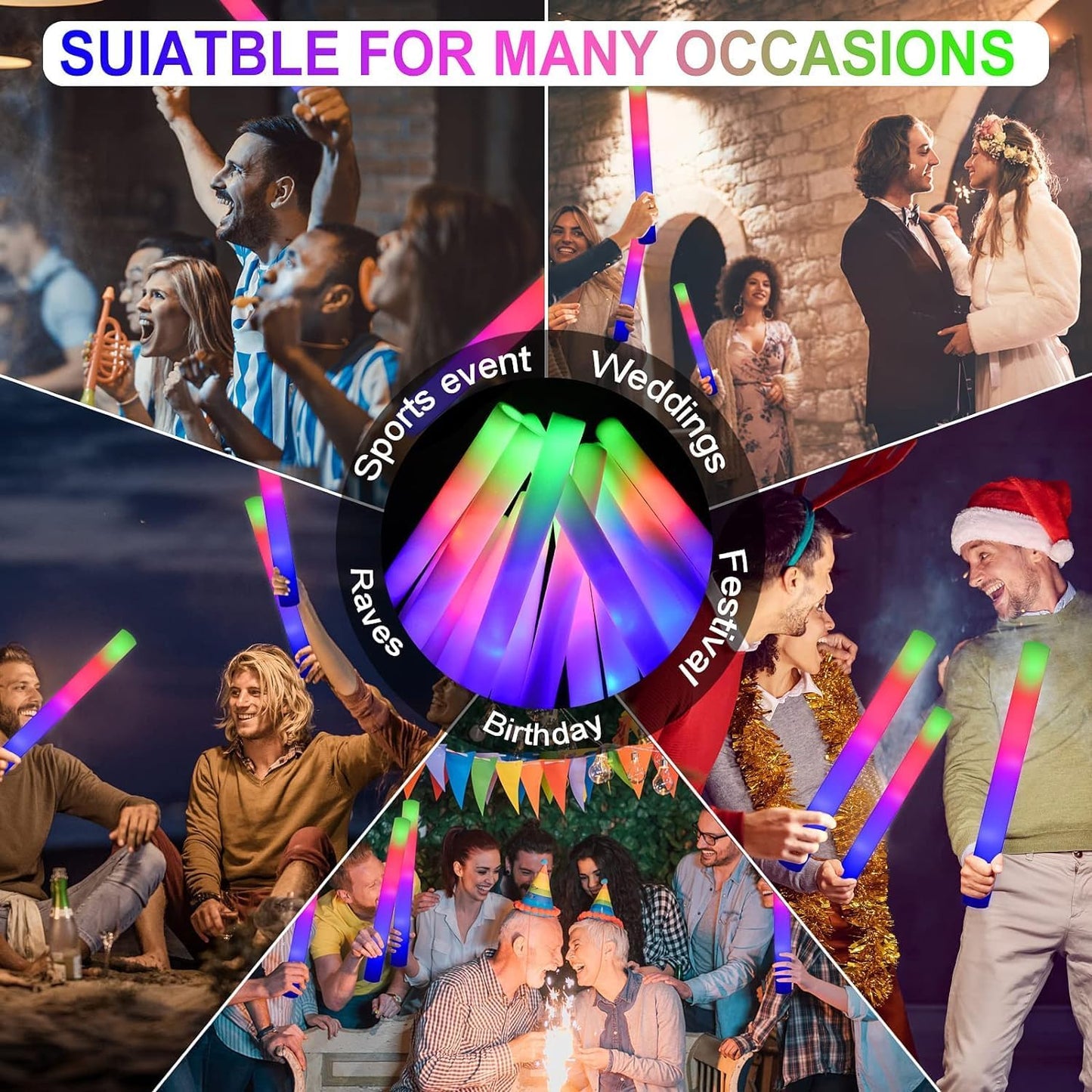 LifBetter Light Up Glow Sticks Bulk, LED Foam Sticks in The Dark with 3 Modes Flashing Led Foam Multicolor Batons Light up Party Favors for Birthdays, Weddings, Concerts, Festivals (156pcs)