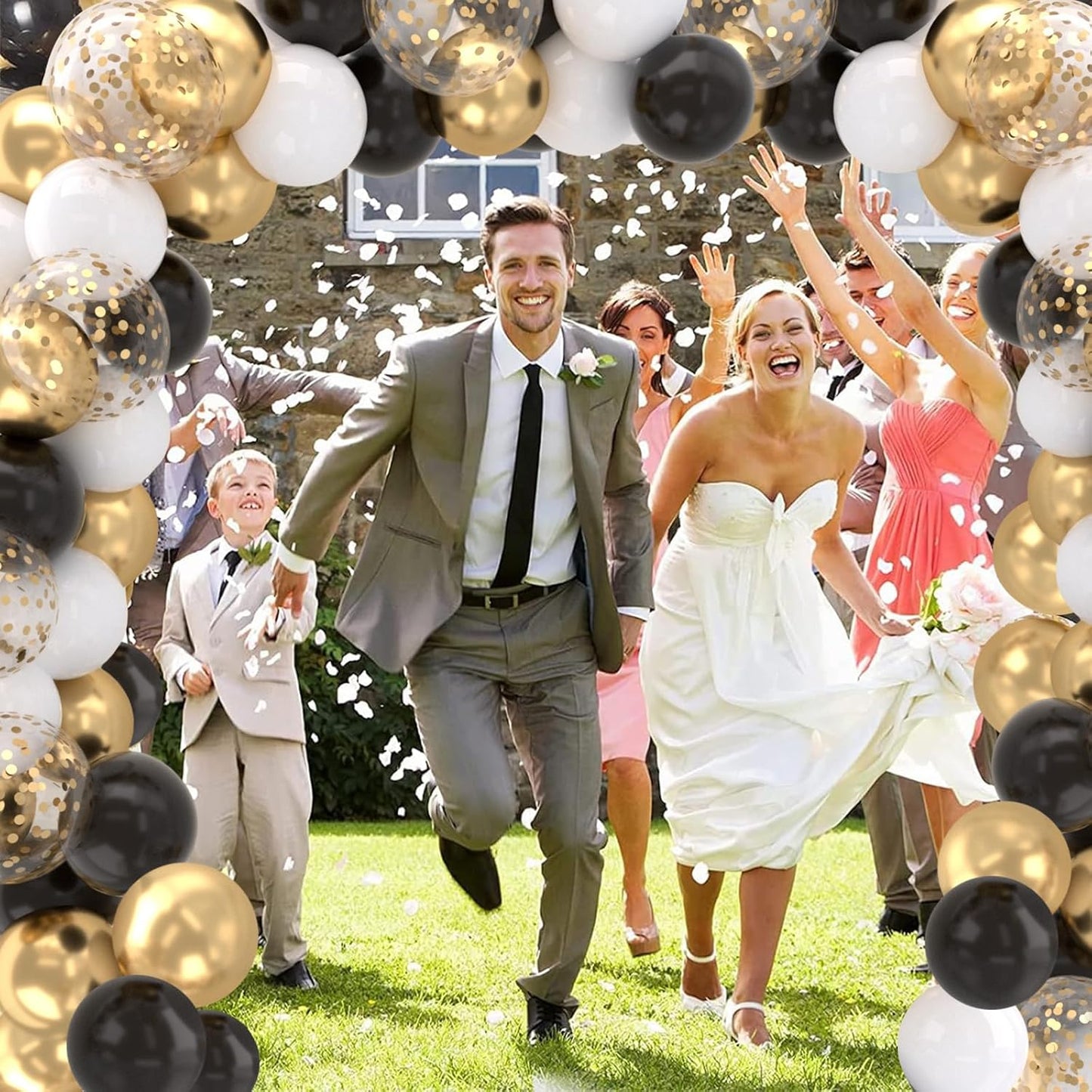 Patimate Black Gold Confetti Balloons Set, 50 pcs 12 inch Metallic Gold Black White Confetti Latex Balloons Kit for Birthday Wedding Graduation New Years Anniversary Party Decorations