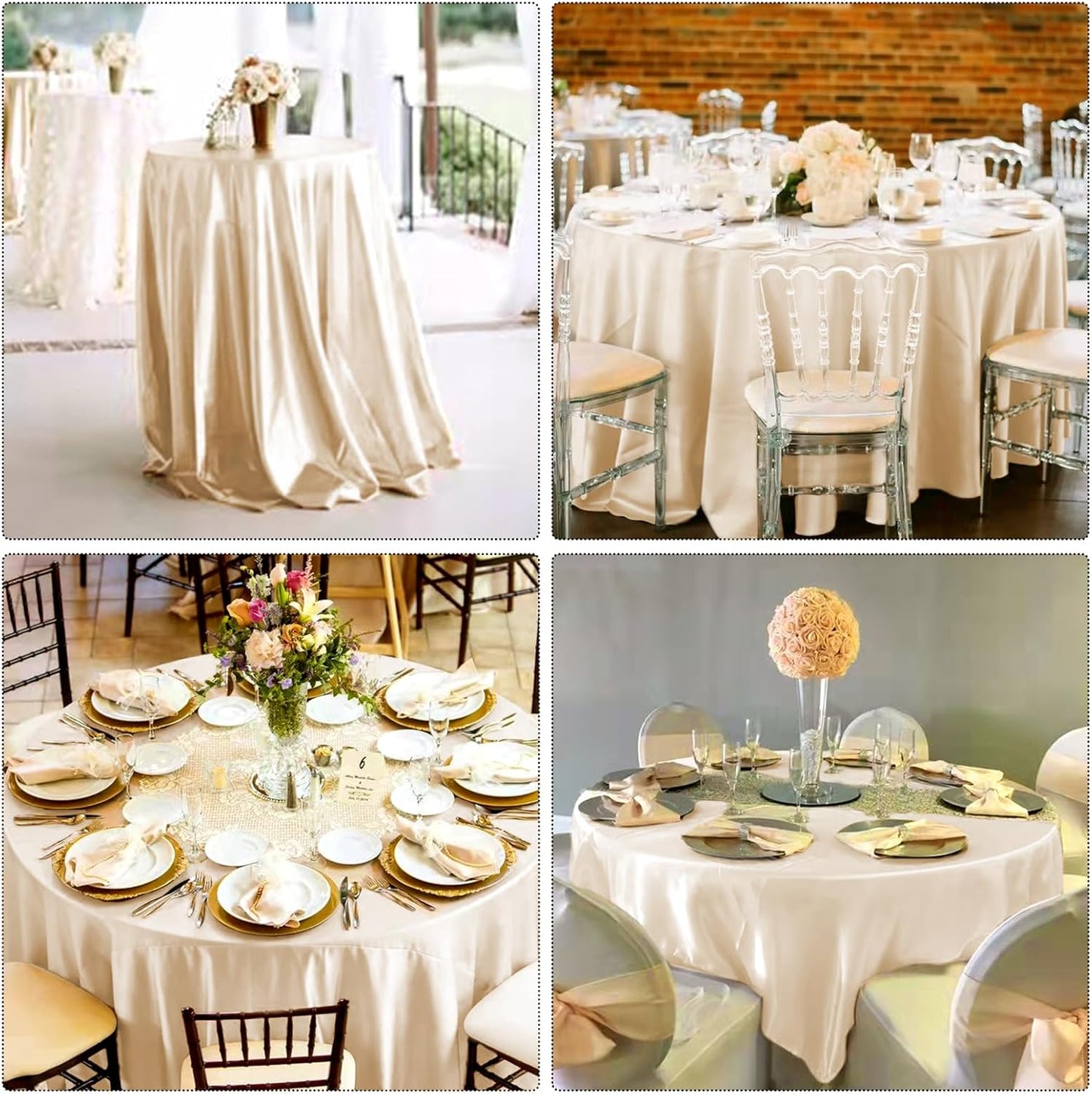 fani 6 Pack 120 Inch Champagne Round Tablecloth - Premium Silky Satin Tablecloth Overlay Smooth Fabric Table Cover Linens, Table Decoration for Wedding Party Banquet Events Restaurant Kitchen Dining