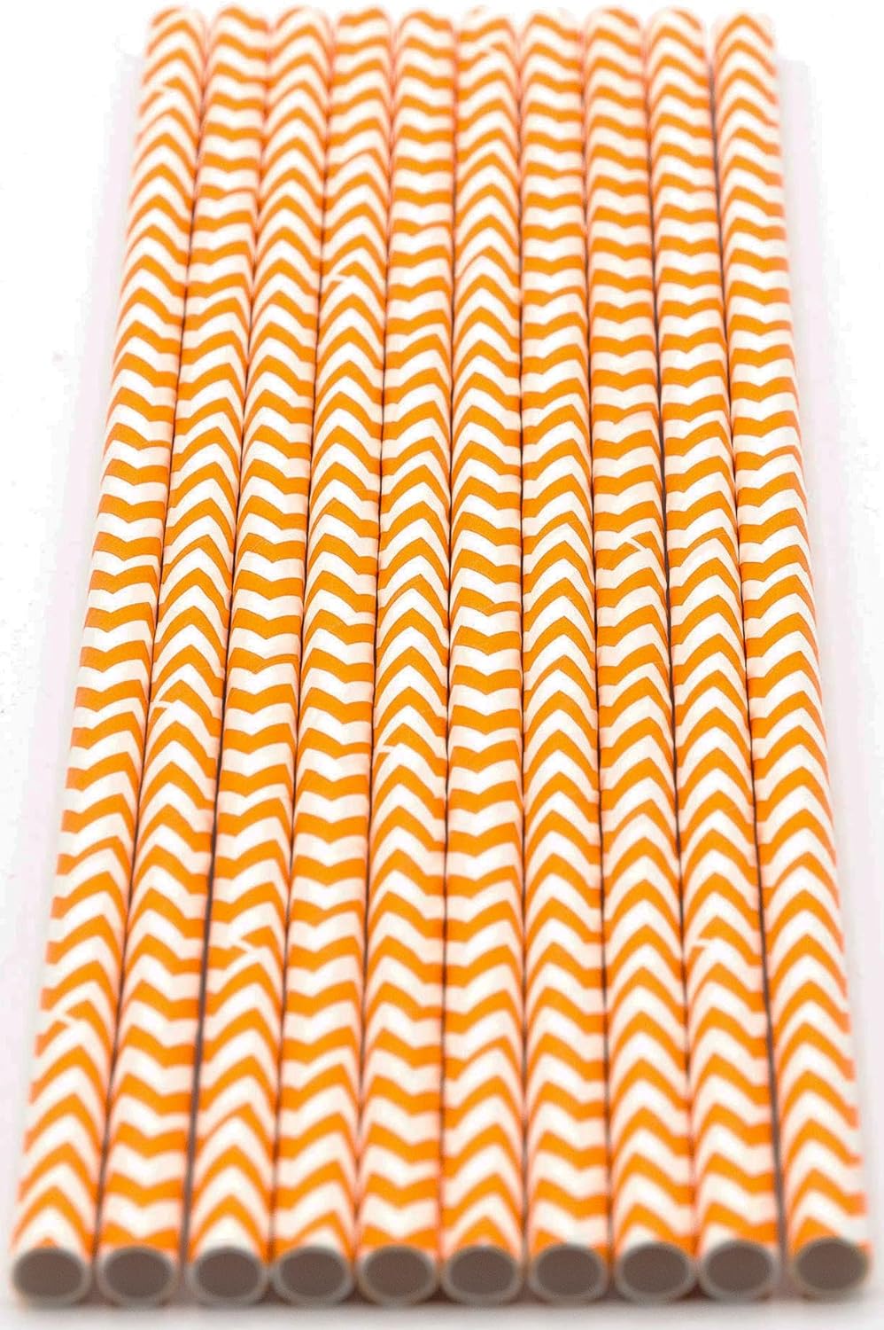 Pack of 900 Orange Chevron Biodegradable 4-Ply Paper Drinking Straws (Compostable, Non-toxic, BPA-free)