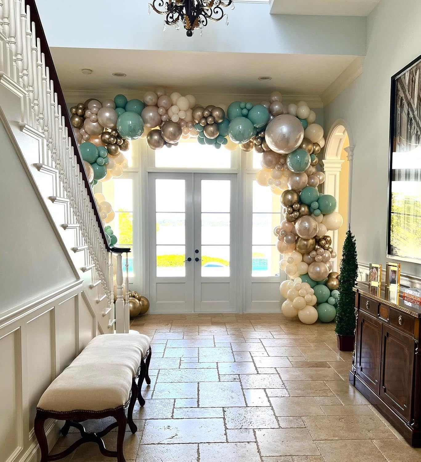 Paready Sage Green and Dusty Blue Balloon Set, 50Pcs 12 Inch Metallic Confetti Gold Apricot Balloons for Safari Birthday Party Bridal Shower Decorations