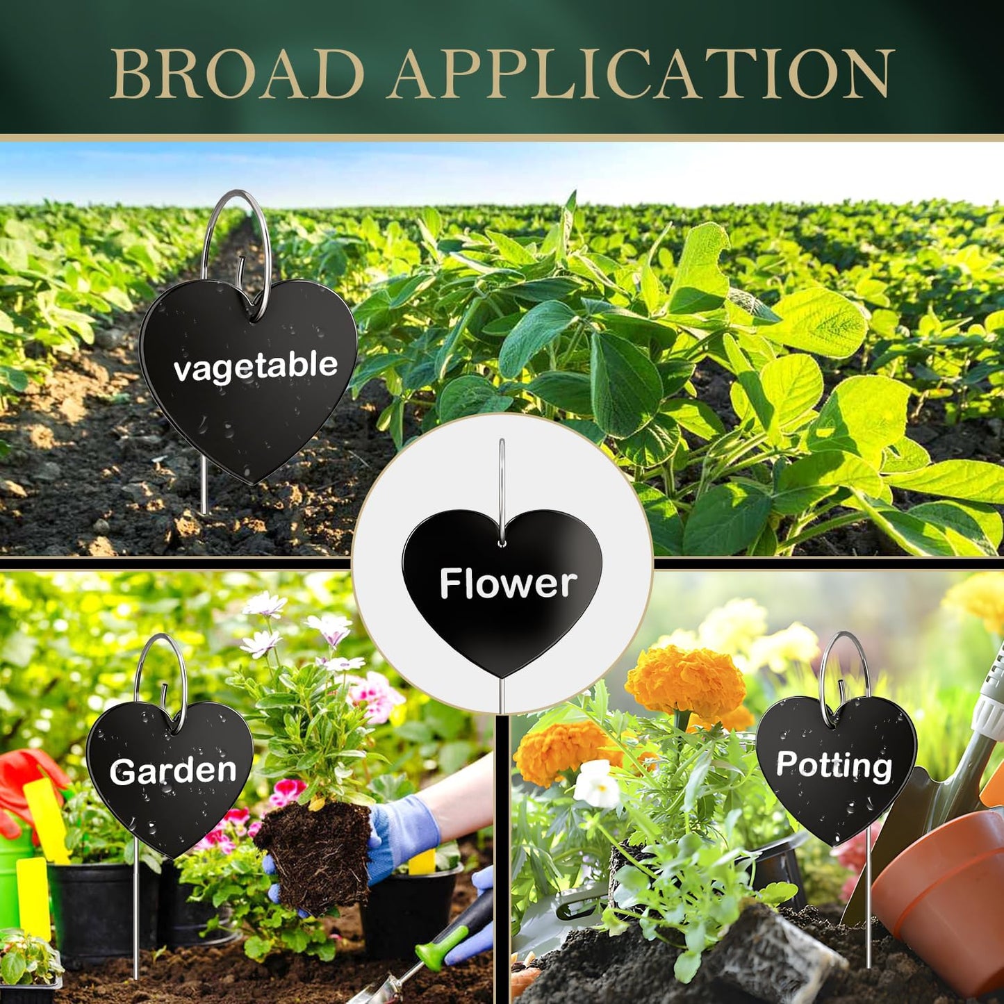 60-Pack Iron Metal Heart Shaped Garden Markers Weatherproof Metal Plant Labels Large Planting Seedling Stake Signs, for Seedlings Herbs Vegetable Greenhouse Gifts with White Marker Pen Labels