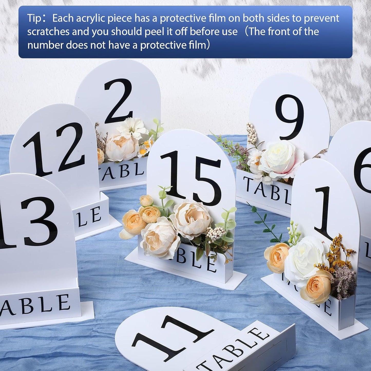 Table Number 1-15 for Wedding Reception Arch Acrylic Wedding Table Number with Flower Trough 5" x 7" Mirrored Rustic Centerpiece for Reception Bridal Shower Party Catering Banquet(White)