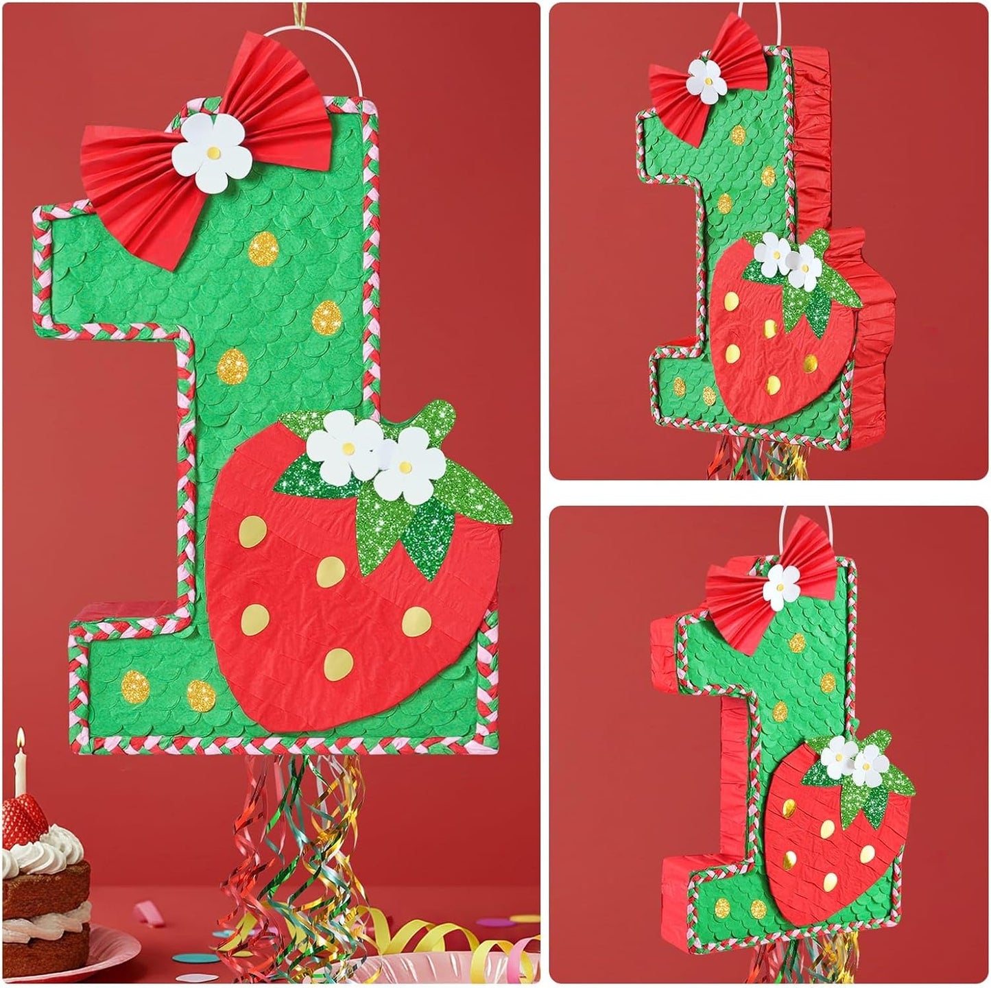 WERNNSAI Berry First Pinata - Sweet One Birthday Party Decorations Strawberry Party Game Number 1 Pinata for Baby Shower Theme Party Favor With Blindfold