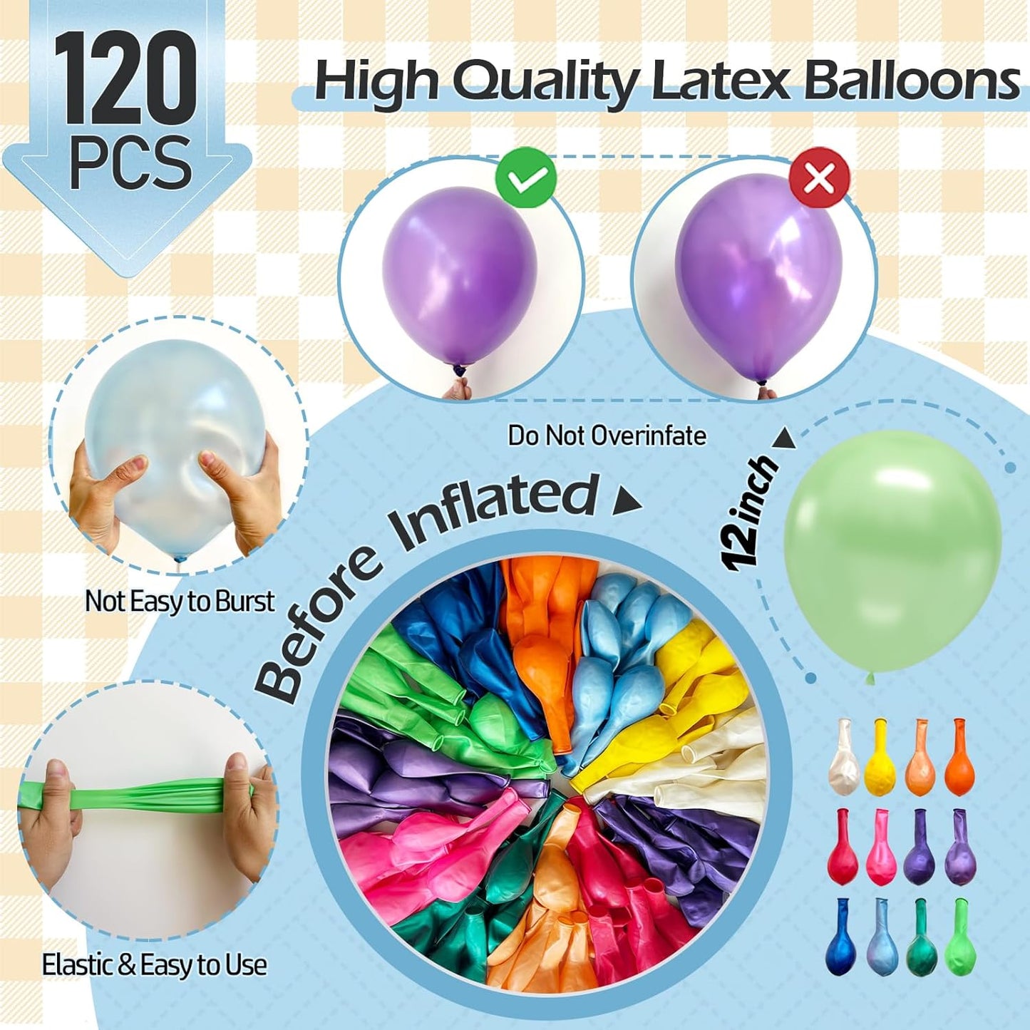 120pcs Pearl Rainbow Balloons Assorted Color 12 Inches Latex, Round Helium Bright Color Balloons for Birthday Baby Shower Wedding Party Decorations