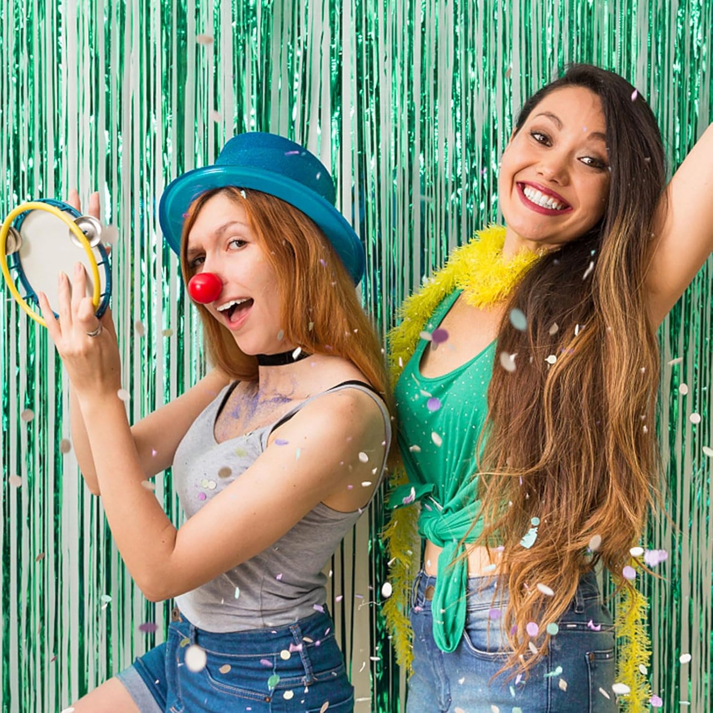 10 Pack Foil Curtain Backdrop Green Metallic Tinsel Foil Fringe Curtains Photo Booth Props for Birthday Wedding Engagement Baby Shower Bachelorette Christmas Holiday Celebration Party