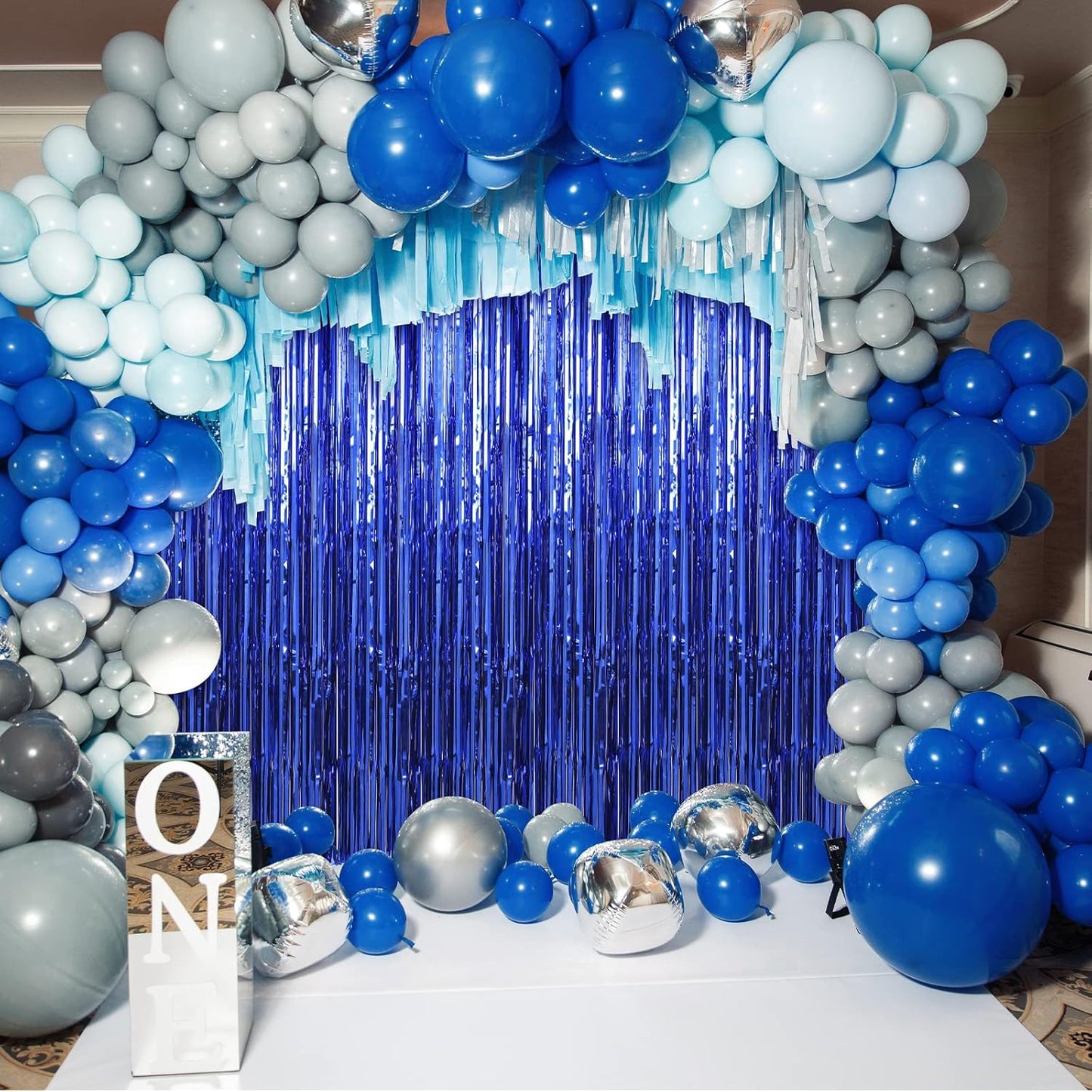 Crosize 7 Pack 3.3 x 9.9 ft Dark Blue Foil Fringe Backdrop Curtain, Streamer Backdrop Curtains, Birthday Party Decorations, Tinsel Curtain for Parties, Galentines Decor, Preppy, Photo Booth