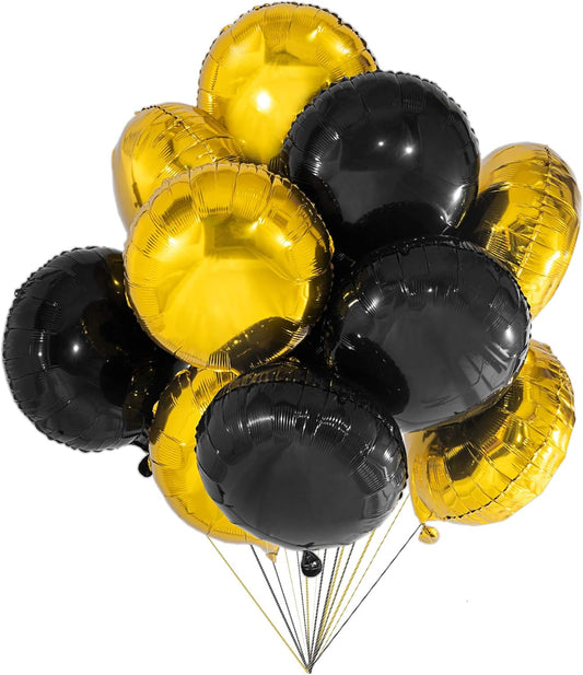 Black Gold Foil Mylar Round Balloons 20 pcs 18 Inch Metallic Party Balloons for Baby Shower,Graduation, Wedding Engagement Party Decoration（18 Inch 20pcs）