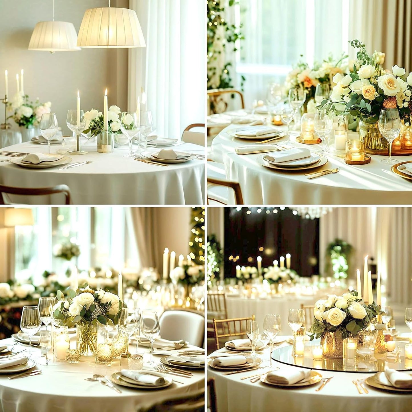 Round Tablecloth 6 Pack 90 Inch Ivory Tablecloths Washable Decorative Linen Polyester Table Clothes Cover for Dining Table Banquets Buffet Parties and Wedding