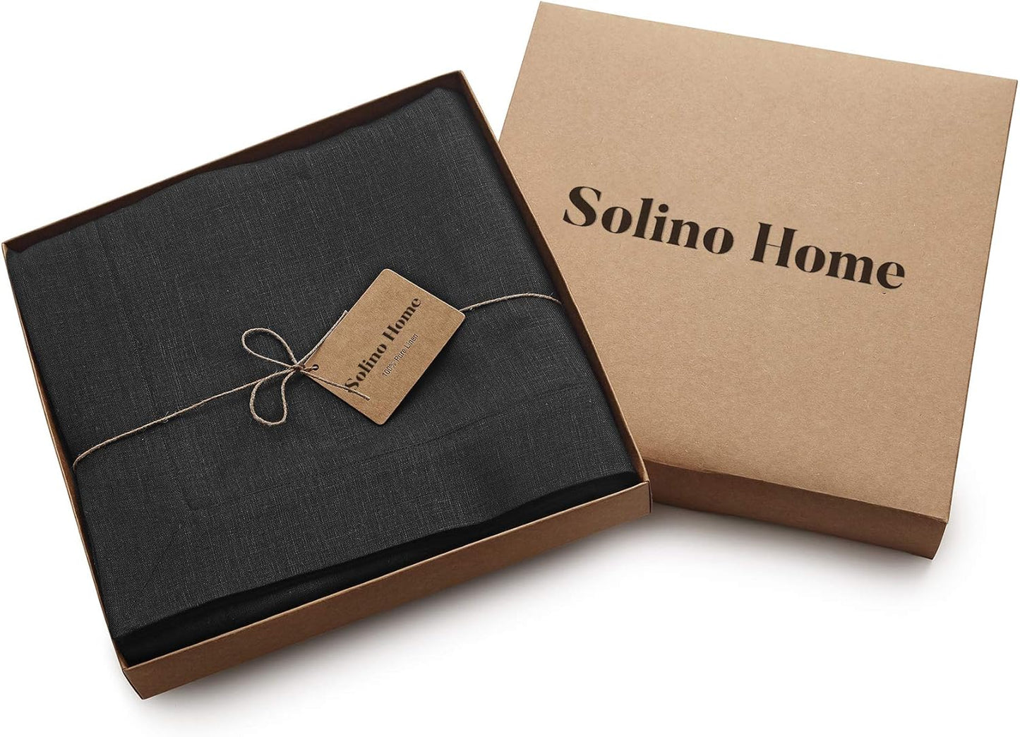 Solino Home Linen Black Tablecloth 60 x 132 Inch - 100% Pure Linen Rectangular Tablecloth - Machine Washable Table Cloth for Fall, Autumn, Halloween, Thanksgiving, Christmas - Fete