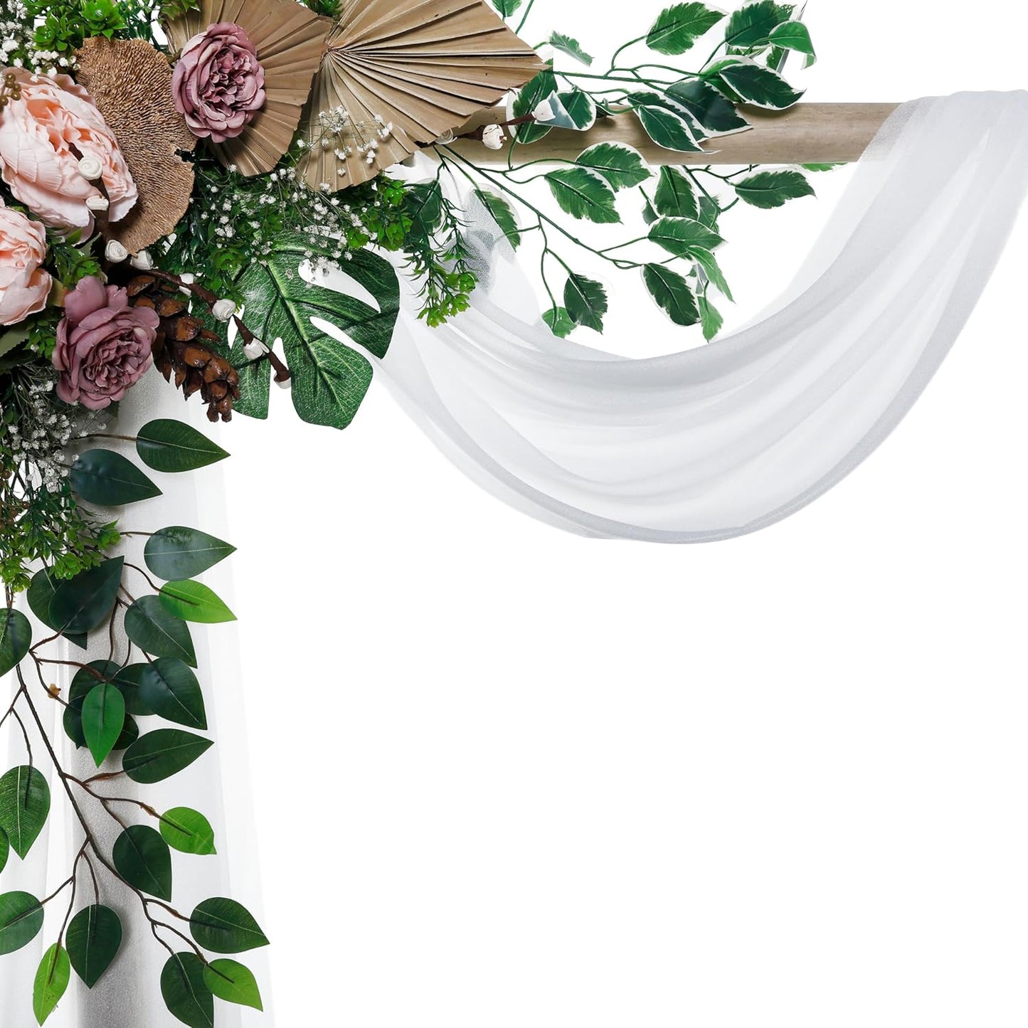 VDS Pack of 2 Panel (30 Inch X 100 Feet) Wedding Arch Draping Fabric Sheer Chiffon Fabric Drapery for Wedding Ceremony Reception Swag Backdrop Canopy Chuppah ARBO Altars Decoration (White)