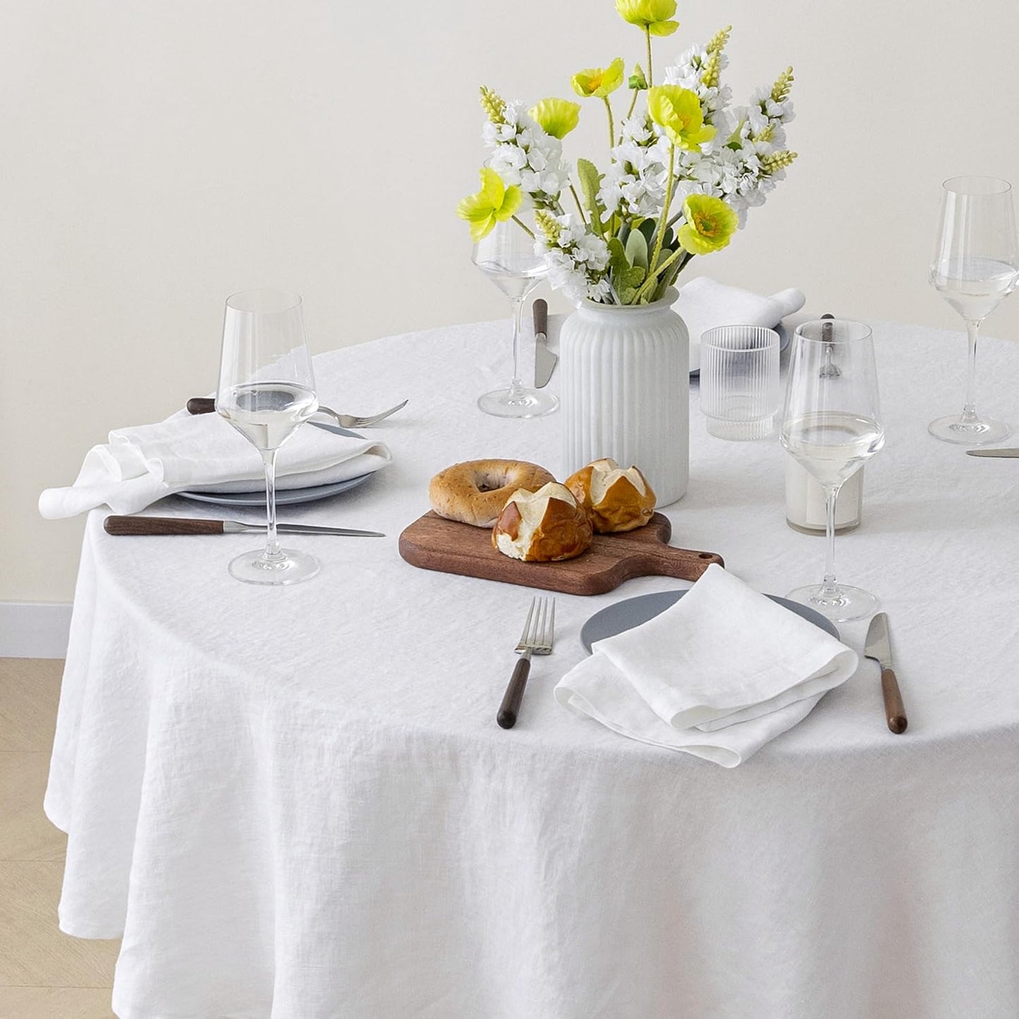 100% Pure French Linen Tablecloths,90Inches Round Table Clothes for Dining,Parties,Picnic,Events,Weddings and Restaurants (RO-White, Round - 90 Inch Dia)