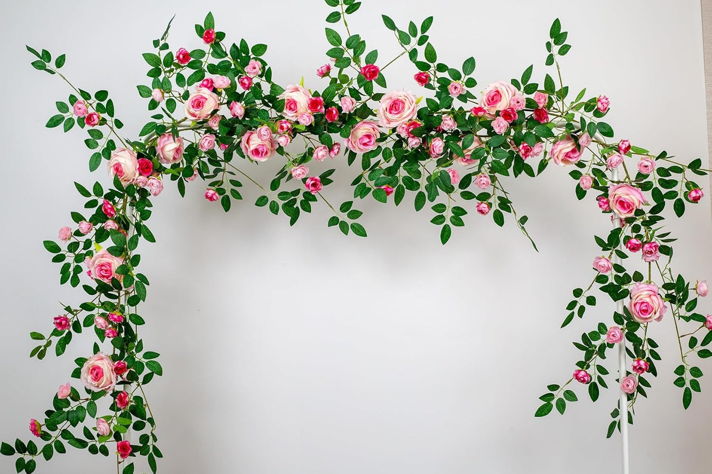 6FT Pink Flower Garland Artificial Rose Vines Hanging Floral Garland for Home Decor Wall Trellis Fence Wall Decoration (Pink 2pcs)