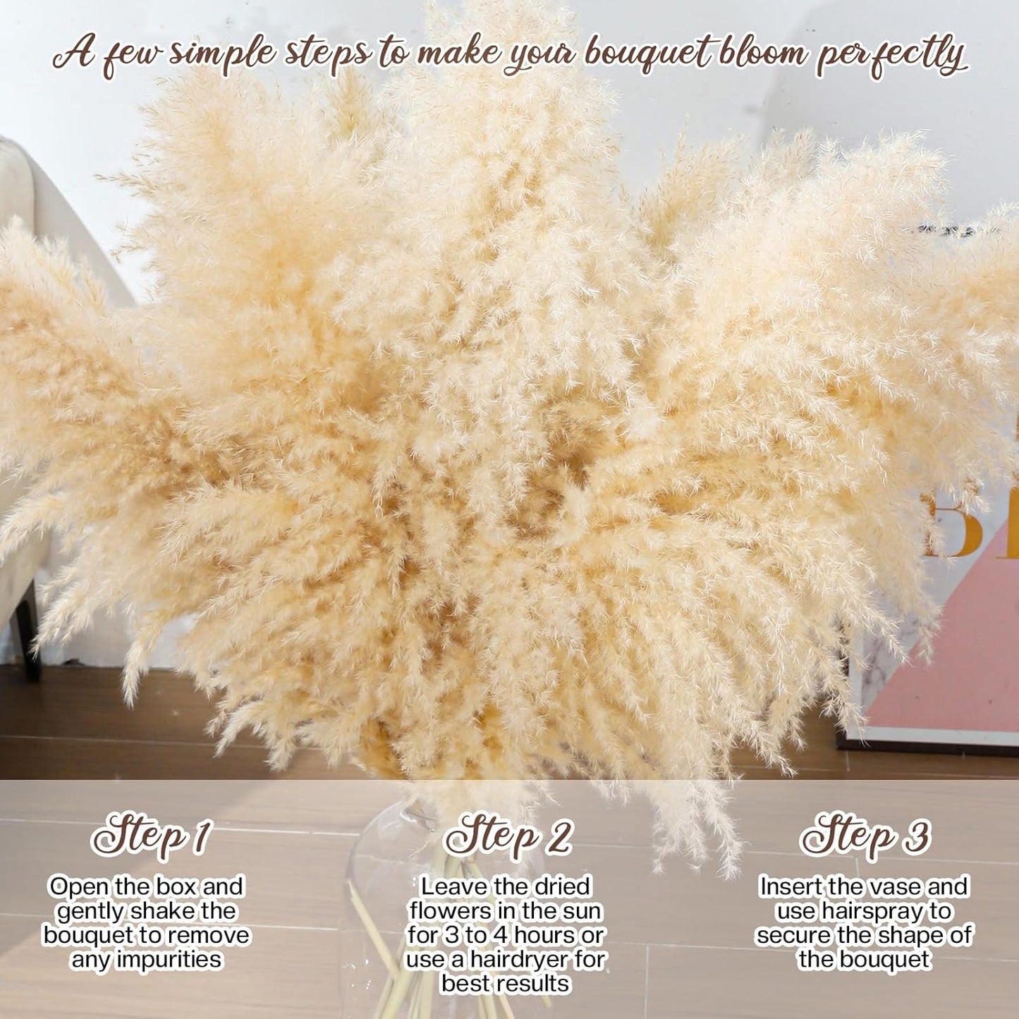 40" 11 PCS Dried Pampas Grass Decor Tall,Large Natural Beige pompas Grass,Tall Pampas Grass for Floor Vase,Wedding,Party,Farmhouse,Boho Home Decor,and Creating a Bohemian Ambiance