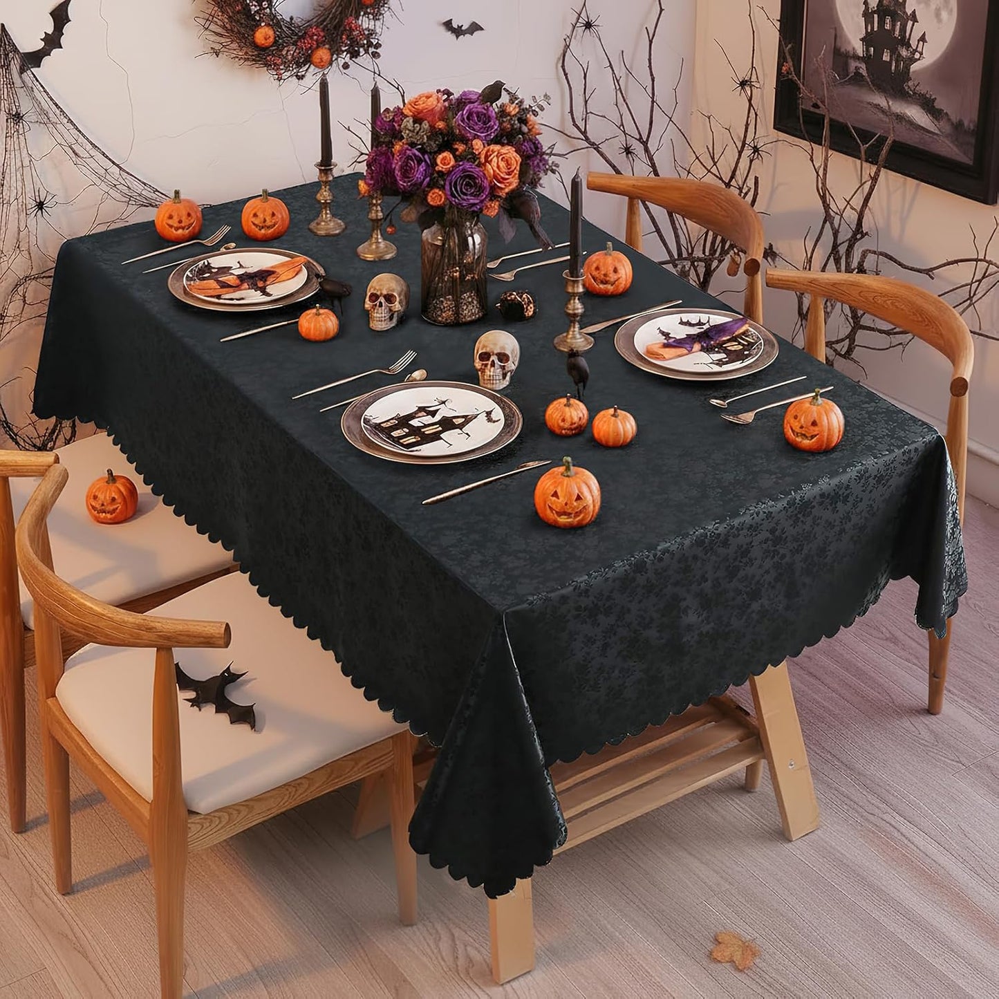 Smiry Rectangle Table Cloth, Waterproof Heavy Duty Vinyl Tablecloths, Wipeable Washable Table Cover for Kitchen and Dining Room (Black, 54" X 78")