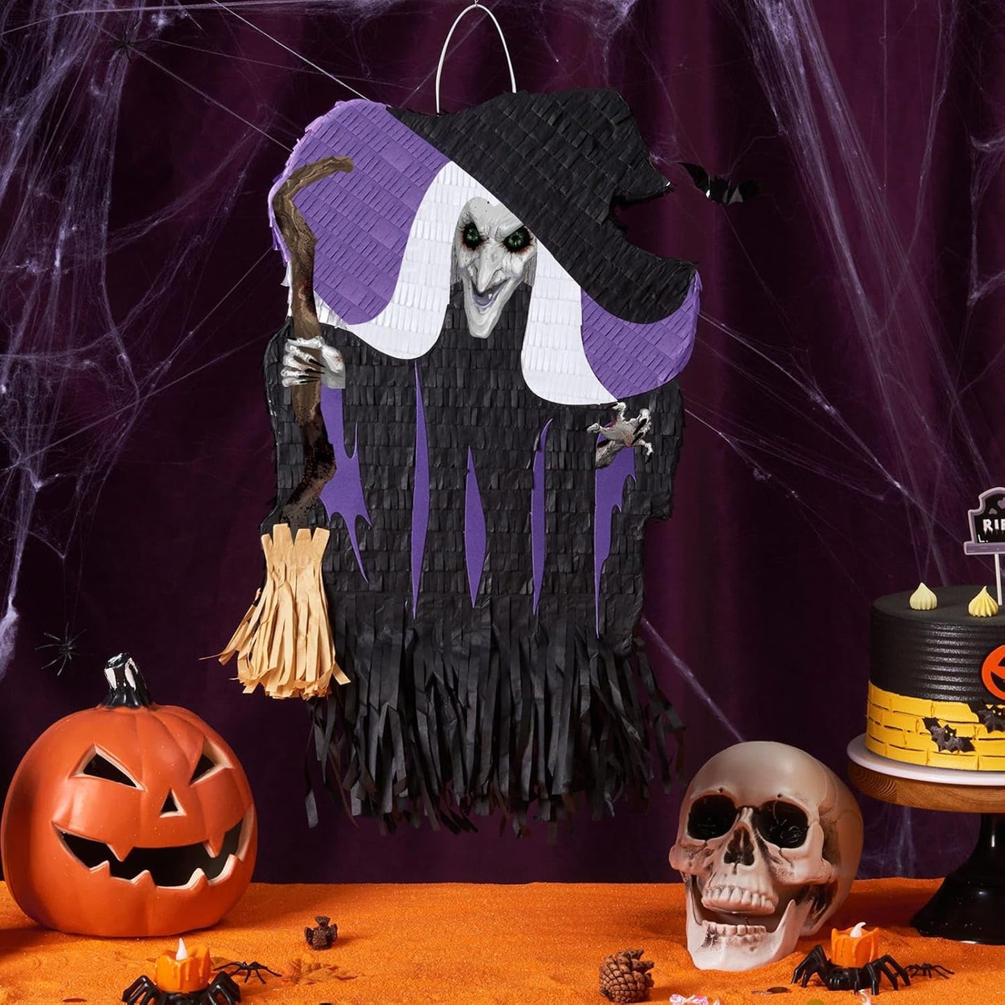 WERNNSAI Halloween Witch Pinata - Halloween Witch Party Game Hallow-een Party Decorations for Kids Birthday Decor Favor Scary Hallow-een Decorations Hallows Eve Supply with Bat Blindfold