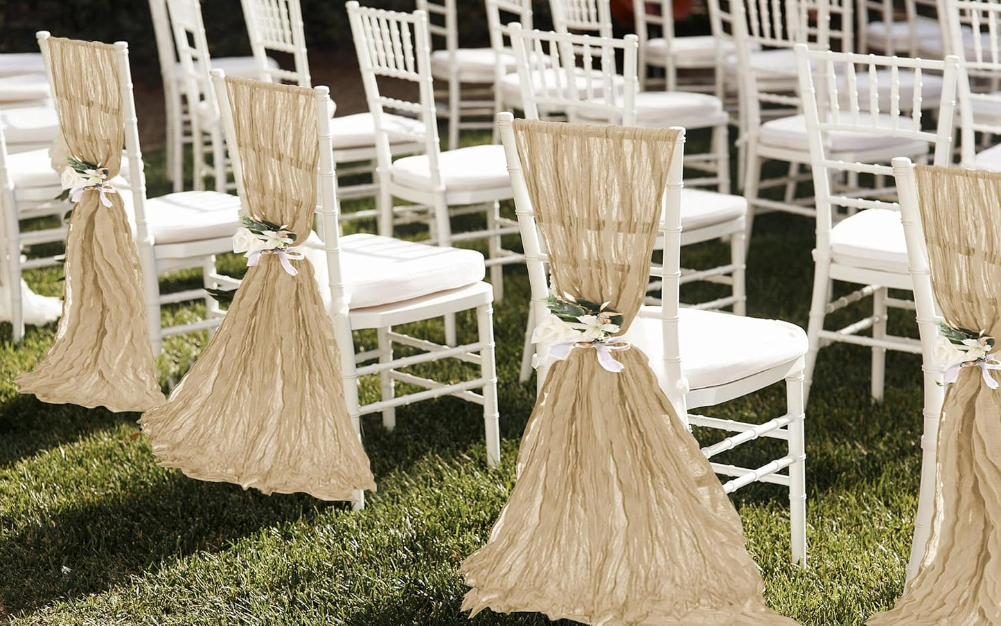 50 PCS Cheesecloth Chair Sashes, Bows Designed ChairSashes, 15.7x70 inch Chair Sashes for Aisle Decorations Universal Chairs Cover Decoration for Wedding Reception Party Banquet (Beige)