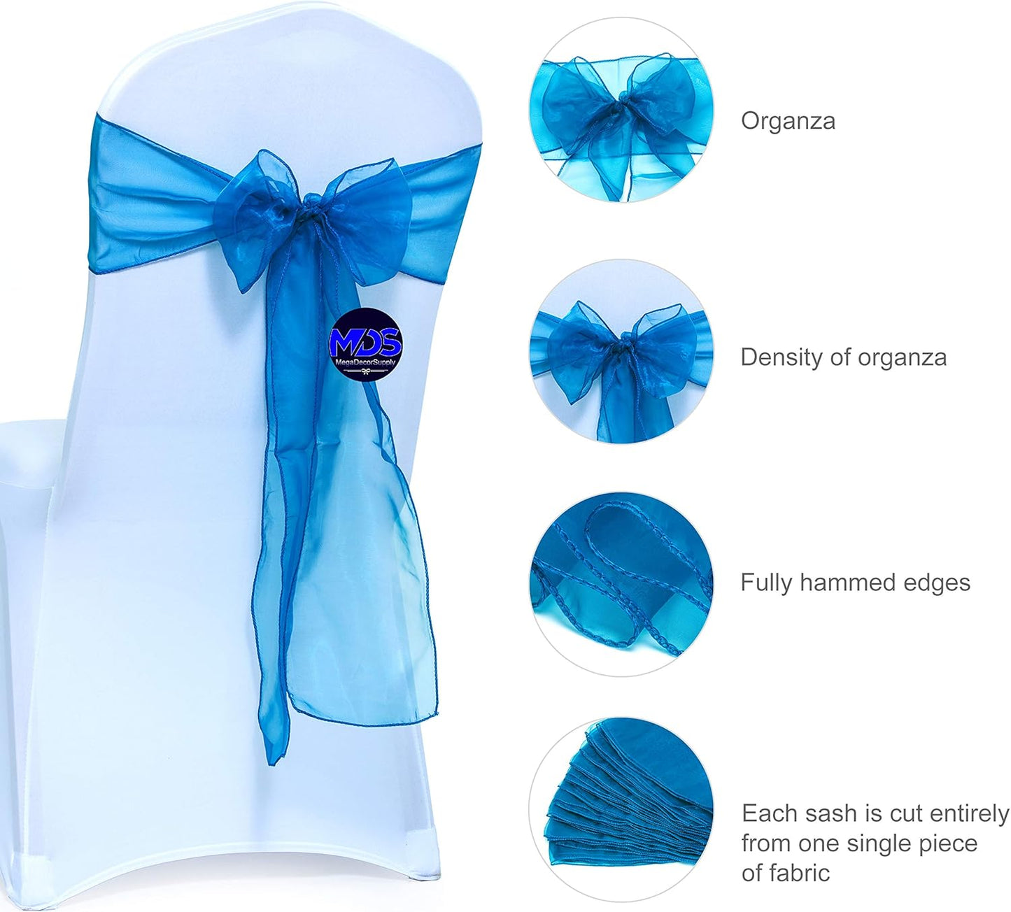 MDS Pack of 50 PCS Organza Chair Sashes Wider Dining Chair Bows Ribbon Tie Back for Wedding Party Birthday Bridal Shower Reception Event Banquet Home Chair Cover Decoration - Dark Teal