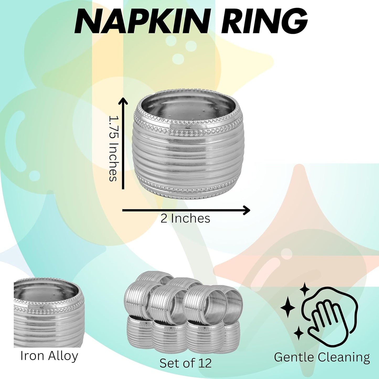 Silver Napkin Rings Set of 12, Beaded Napkin Rings - Rust Resistant, Durable Heavy Duty Napkin Holders for Family, Gatherings, Party, Farmhouse, Modern & Outdoor Dining Décor- ALPHA Living HOME