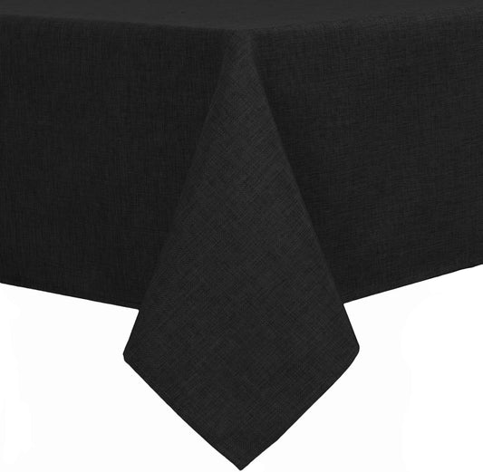 Hiasan Faux Linen Rectangle Tablecloth - Wrinkle and Stain Resistant Washable Table Cloth for Kitchen Dining Room Holiday Table Cover for Party Dinner, Black, 52 x 70 Inch