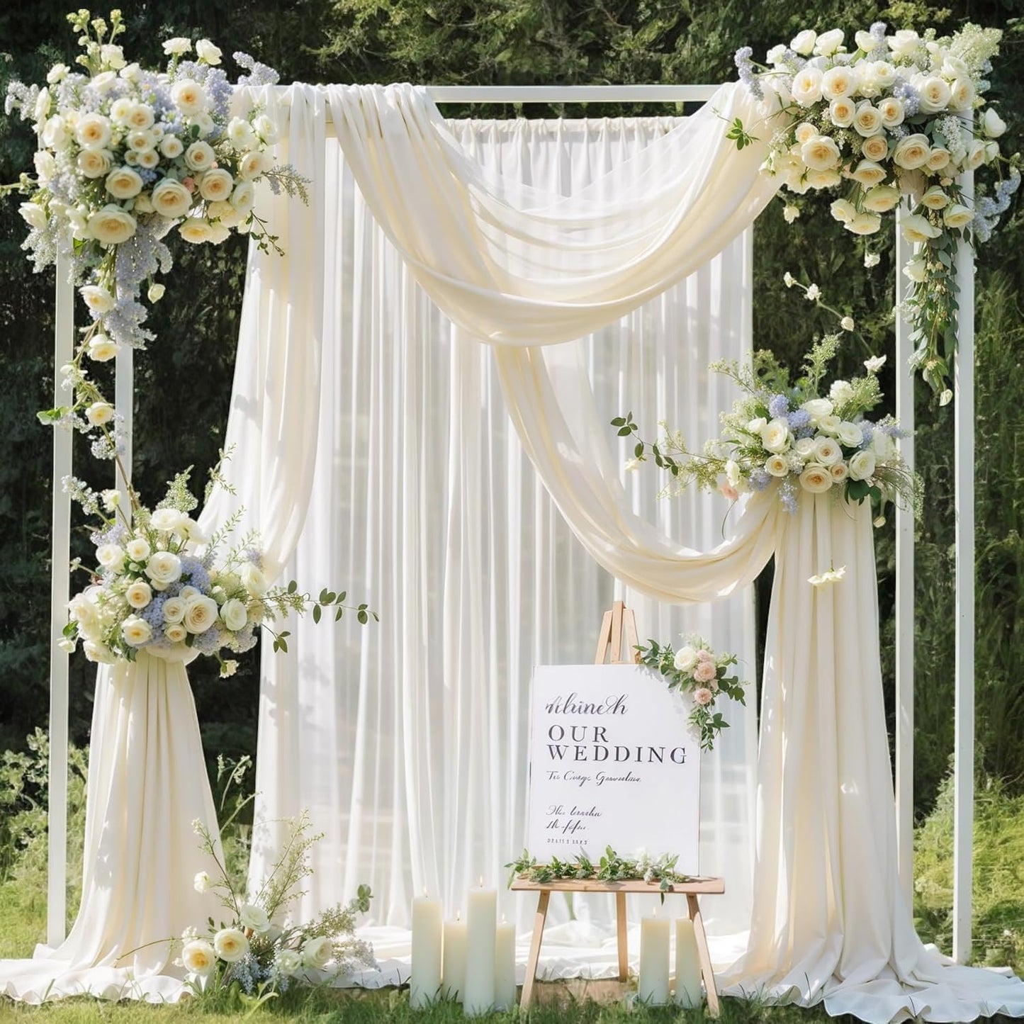 MDS Halloween Chiffon Draping Fabric - 2 Panel, 30" Wide x 30ft Long - Sheer Spooky Arbor & Canopy Drapery for Haunted House Backdrops, Party Ceilings, DIY Costumes & Themed Events - Ivory