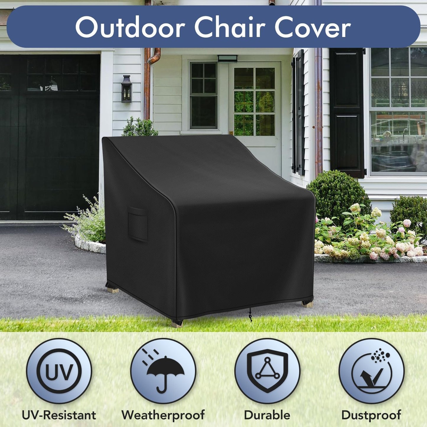 Patio Furniture Covers Waterproof for Chairs, Lawn Outdoor Chair Covers 2 Pack, Patio Chair Covers for Outdoor Furniture Fits up to 30W x 37D x 31H inches, Black
