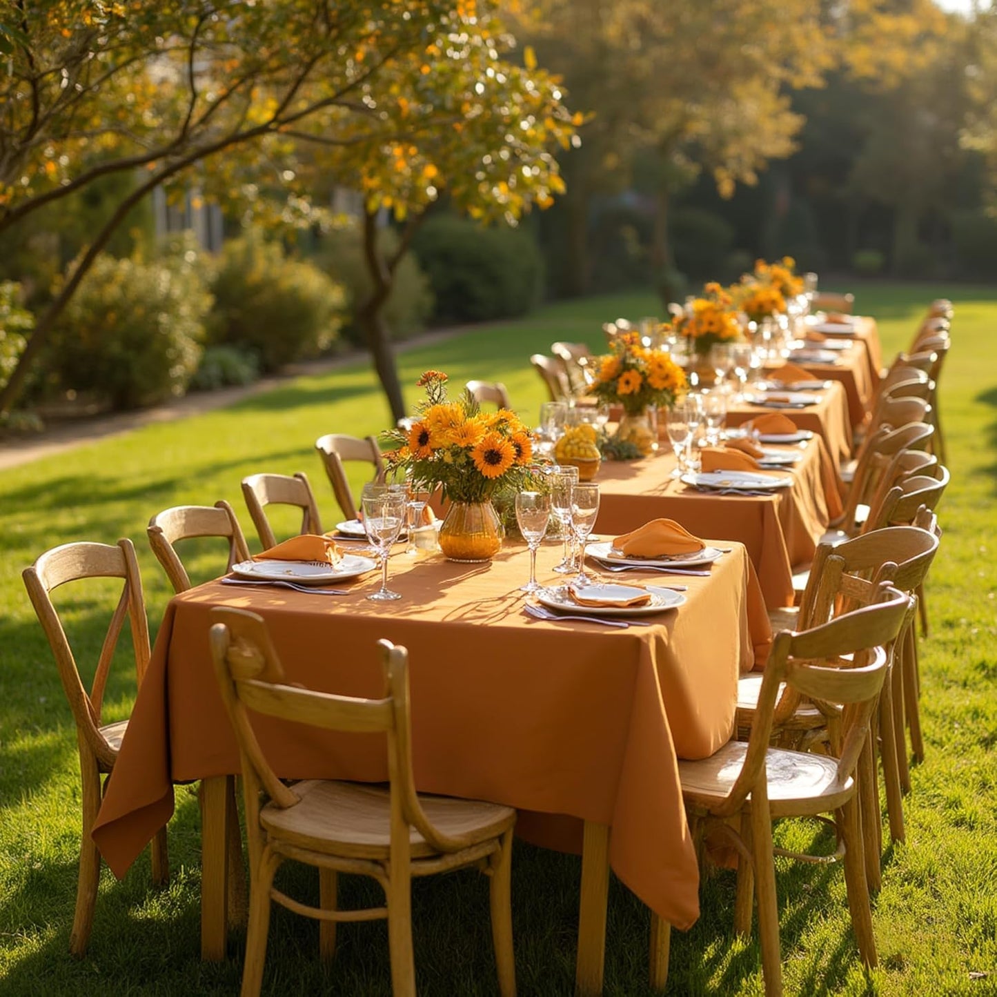 sancua Thanksgiving Square Tablecloths 85x85 Inch Bronze, 2 Pack - Fabric Fall Table Cloth for Square or Round Tables, Washable Polyester Table Cover for Dinner, Holiday Party, Display Tables