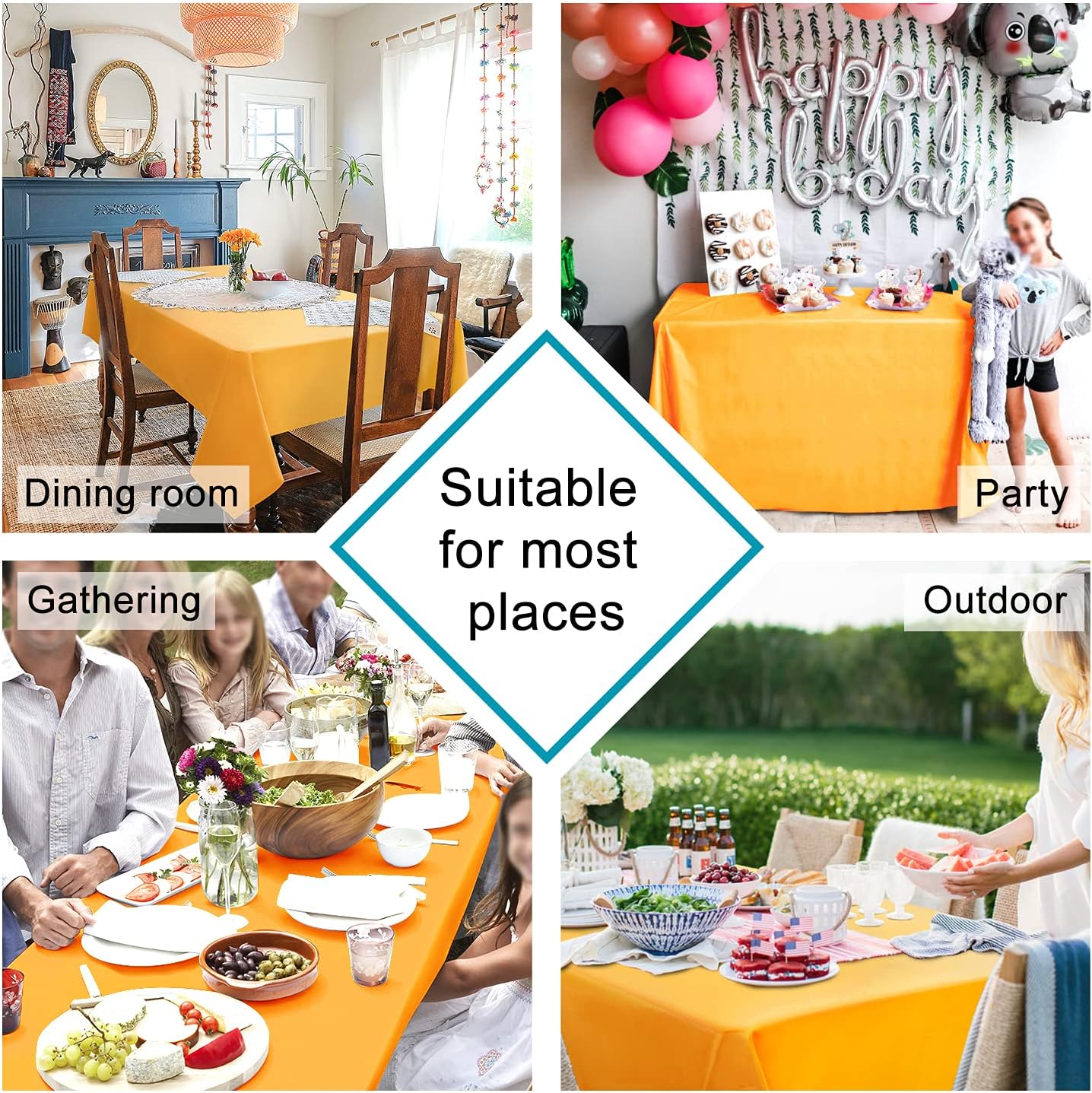 Hiasan Tablecloth for Square Tables - Waterproof and Spillproof Washable Fabric Table Cloth for Dining Room Kitchen Party, 70 x 70 Inch, Orange Yellow
