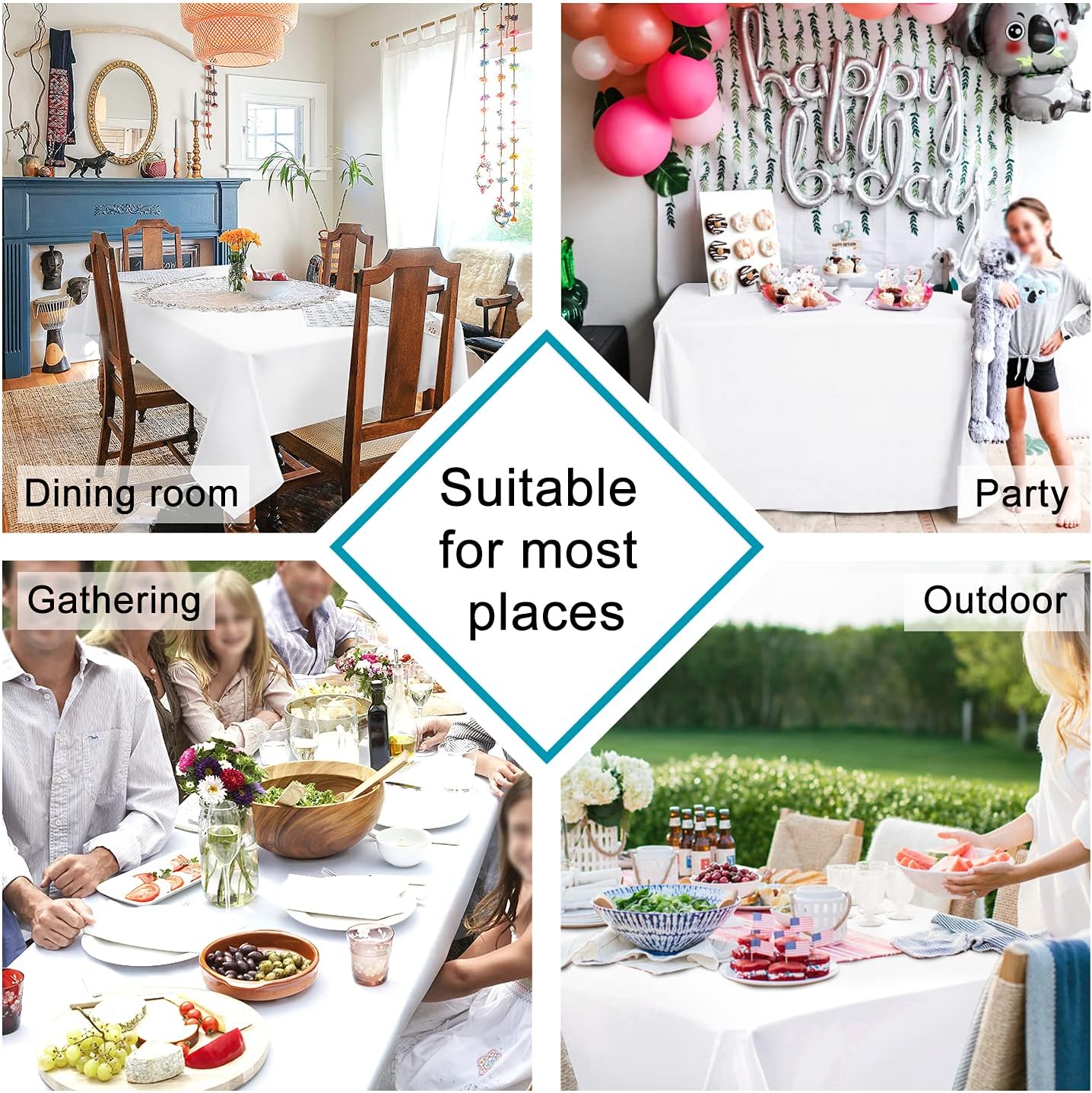 Hiasan 2 Pieces White Square Tablecloth - Waterproof and Spillproof Restaurant Washable Polyester Table Cloth for Dining Room, 70 x 70 Inch