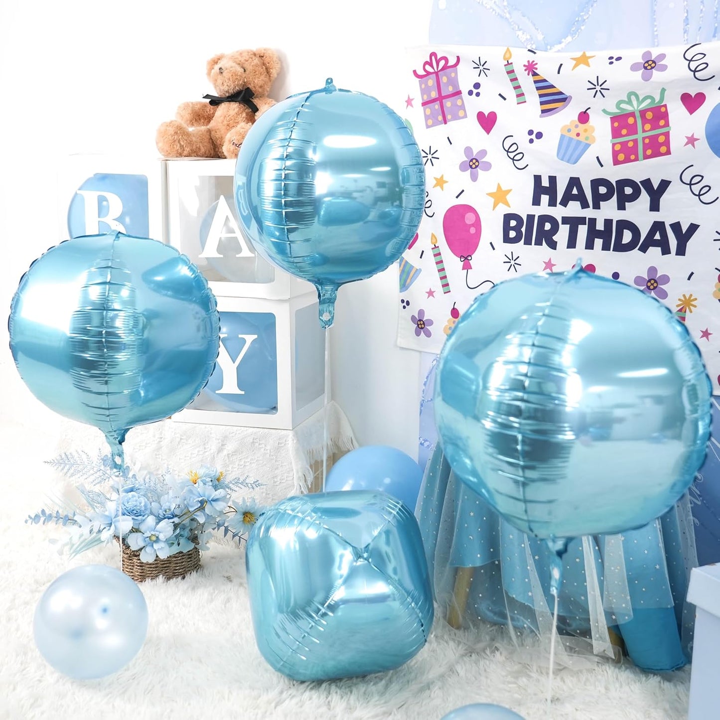 Blue Giant 4D Foil Balloons, Saxuxu 6Pcs Large Metallic Blue Round Balloons, 22 Inch Big Round Foil Balloon for Blue Sea Birthday Party Baby Shower Wedding Decorations