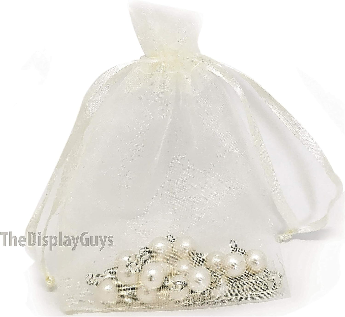 TheDisplayGuys 48-Pack 3x4 Cream/Beige Sheer Organza Gift Bags with Drawstring, Jewelry Candy Treat Wedding Party Favors Mesh Pouch
