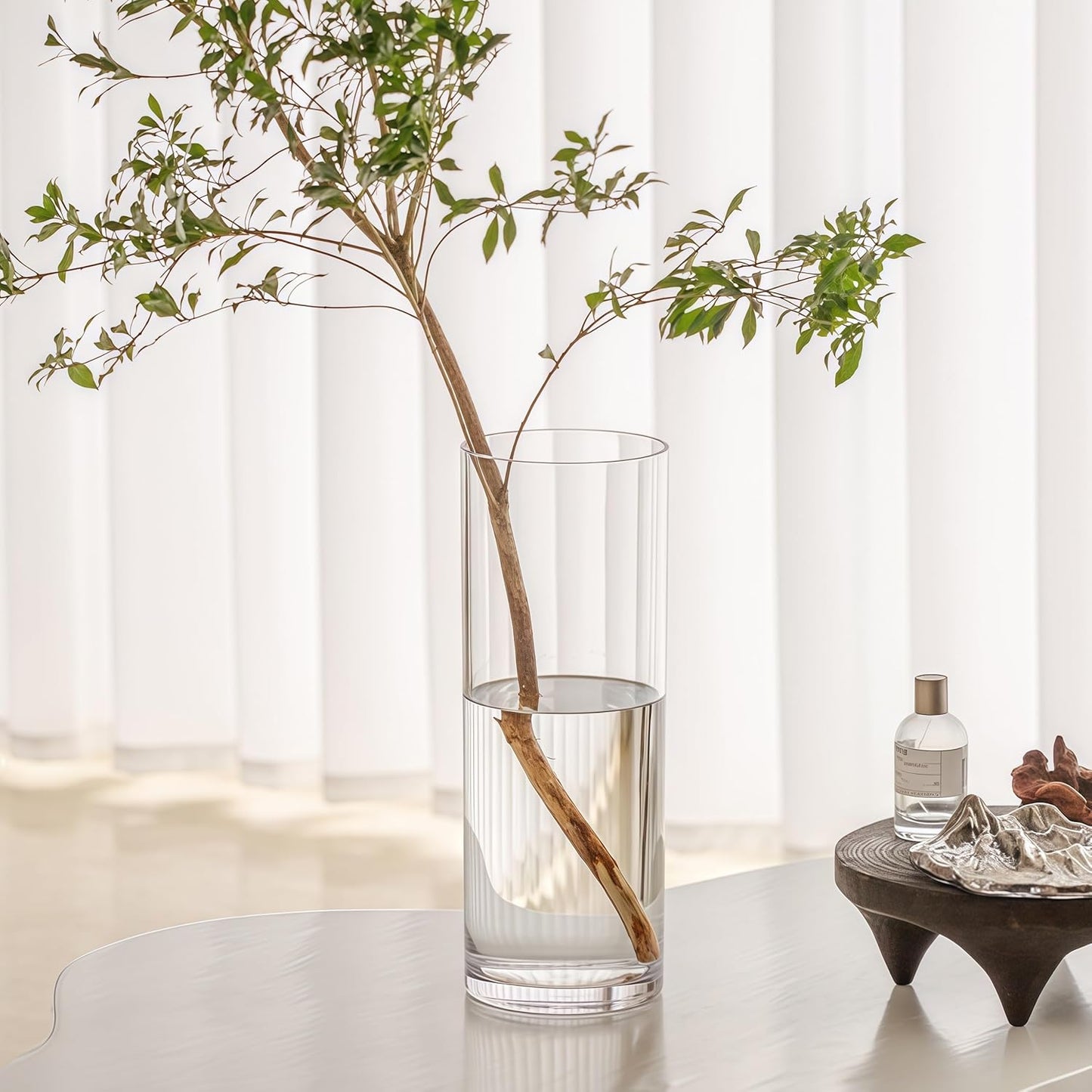 2 Acrylic Cylinder Clear Vase for Centerpieces, Tall Large Unbreakable Plastic Flower Vases for Home Decor (D 4.8" X H 7.8" - H 12" + 2 Holder)