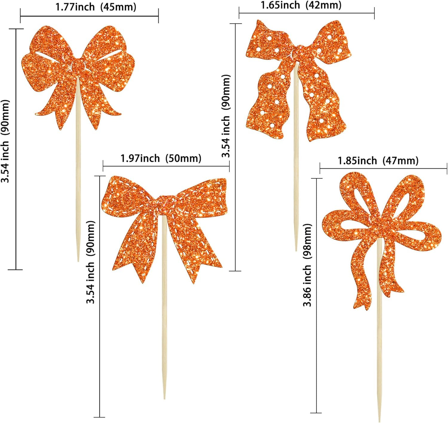 Ephlyn 24Pcs Bow Cupcake Toppers Bow Birthday Cake Topper Girls Birthday Party Decorations Bowknot Cupcake Decorations for Bridal Baby Shower Birthday Wedding Themed Party Orange