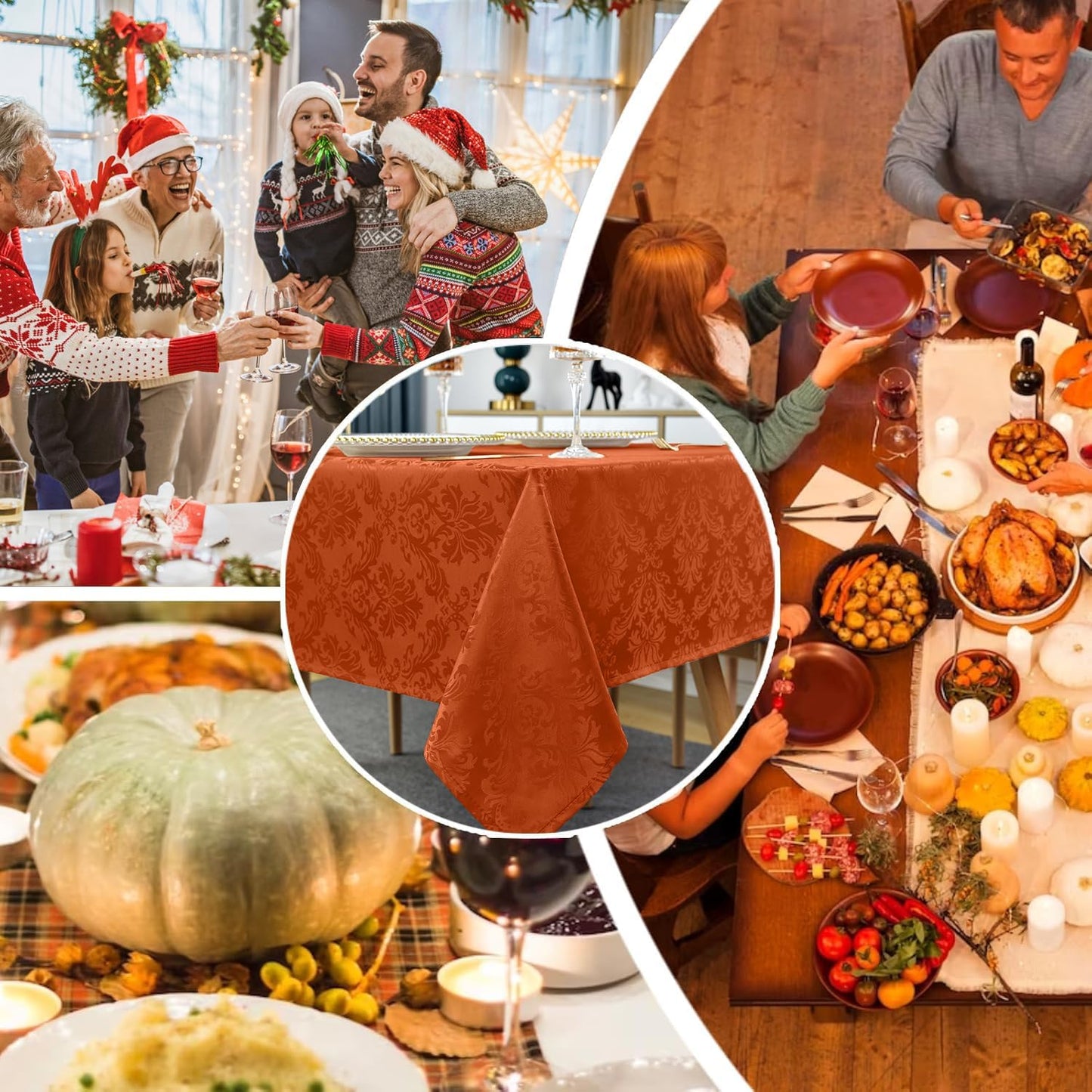 SASTYBALE Jacquard Rectangle Tablecloth, Rusty Spill-Proof Wrinkle Resistant Damask Table Cloth, Soft Polyester Oblong Table Cover for Kitchen Parties Thanksgiving - 60 x 84 Inch Rust