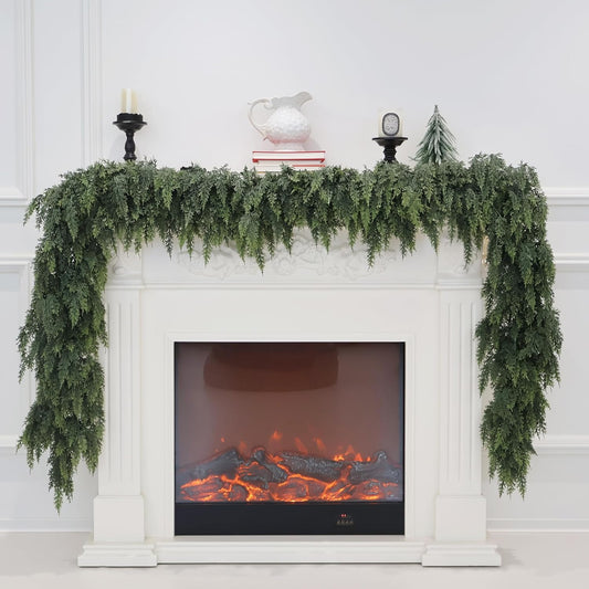 12FT Christmas Cedar Garland Artificial Real Touch Thickness Realistic Greenery Pine Garland for Mantle Fireplace Outdoor Indoor Christmas Decorations