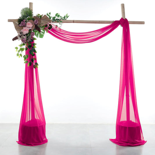 VDS Pack of 2 Panel (30 Inch X 40 Feet) Wedding Arch Draping Fabric Sheer Chiffon Fabric Drapery for Wedding Ceremony Reception Swag Backdrop Canopy Chuppah ARBO Altars Decoration (Hot Pink)