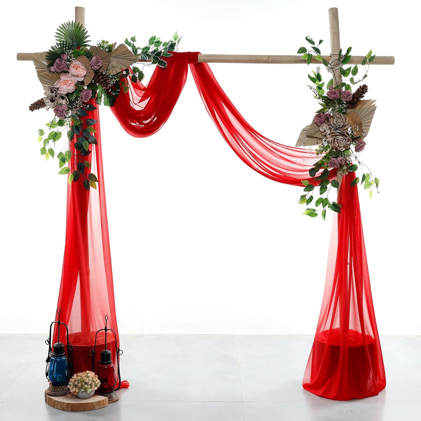 VDS Pack of 1 Panel (30 Inch X 40 Feet) Wedding Arch Draping Fabric Sheer Chiffon Fabric Drapery for Wedding Ceremony Reception Swag Backdrop Canopy Chuppah ARBO Altars Decoration (Red)