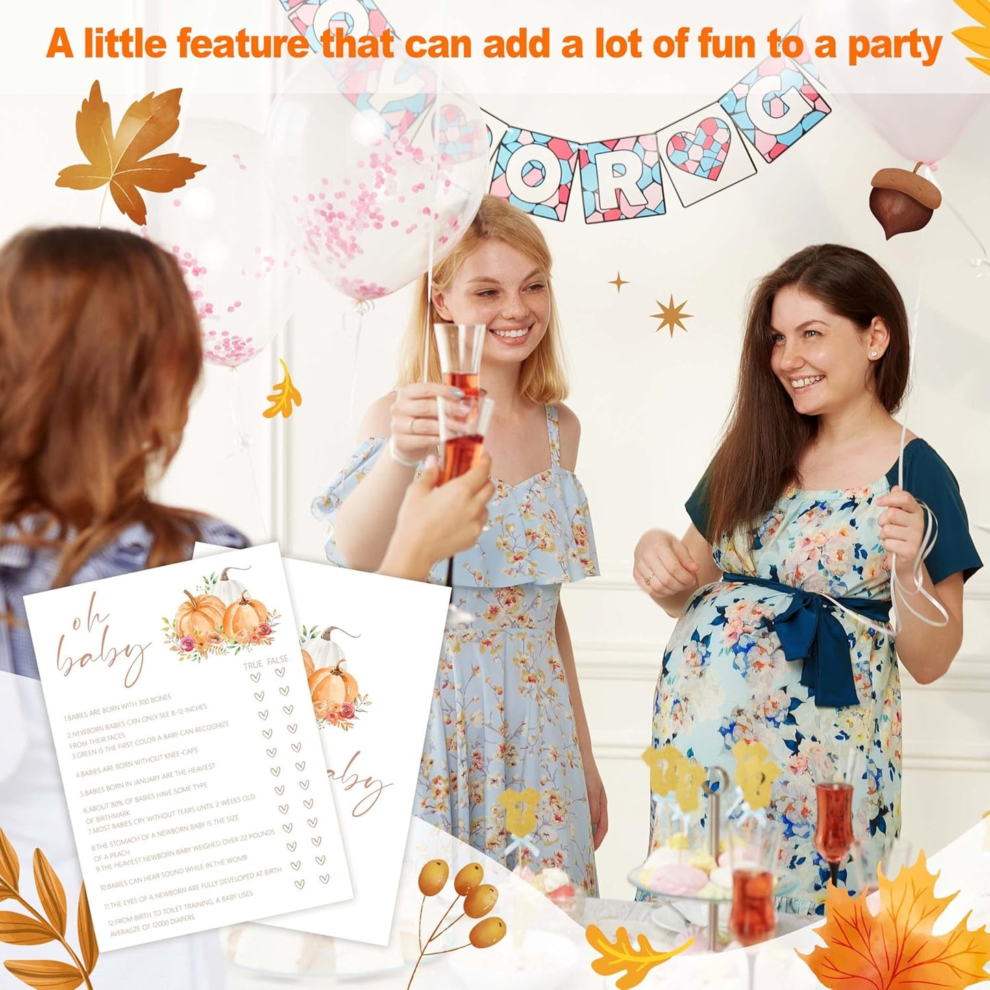 Baby Shower Games, Thanksgiving Oh Baby True or False Game Cards + 1 Answer Card, 25 Sets Baby Gender Reveal Party Decorations Supplies - E04