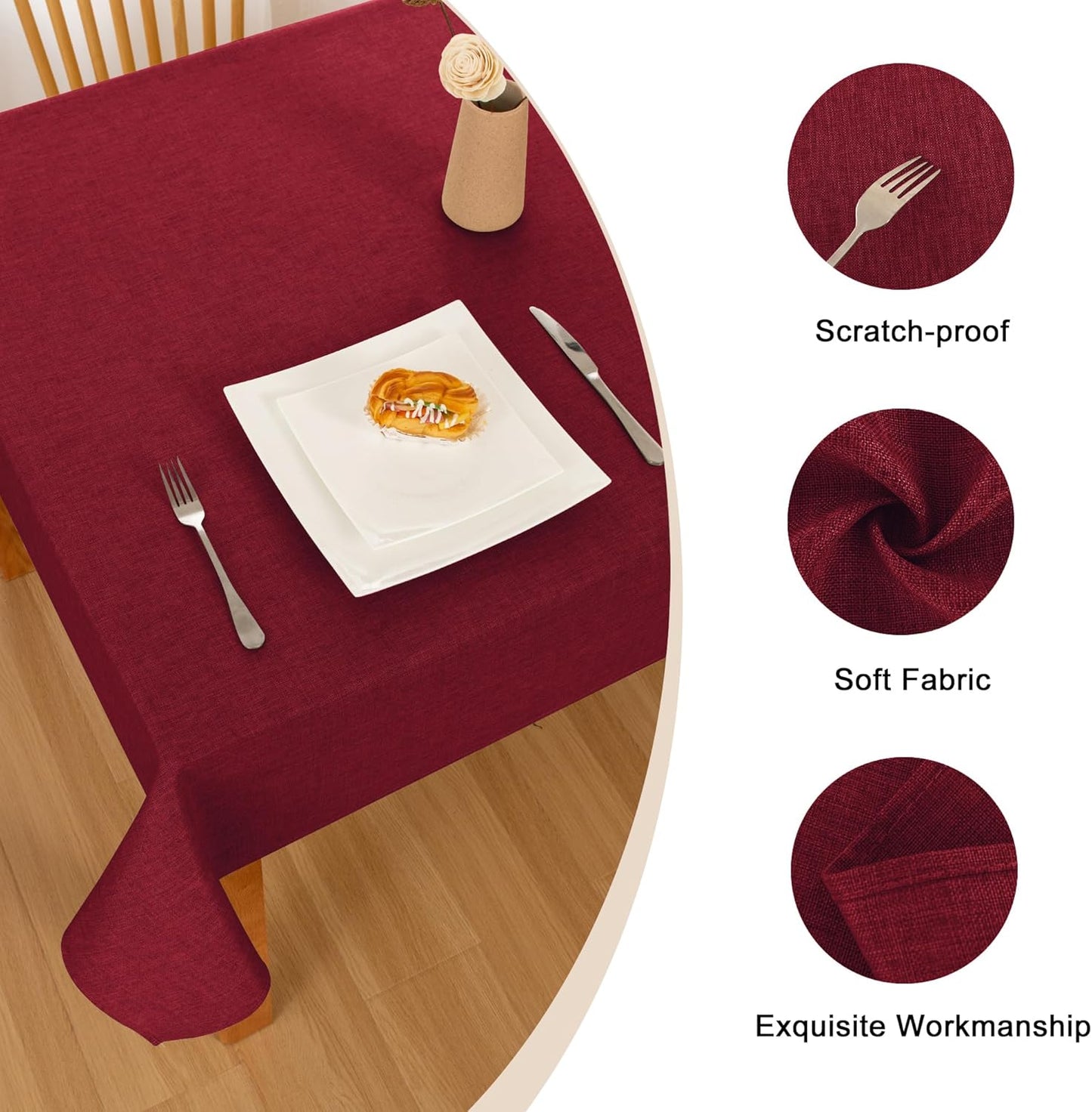 Hiasan Faux Linen Square Tablecloth - Wrinkle and Stain Resistant Washable Table Cloth for Kitchen Dining Room Holiday Table Cover for Dinner, Red, 54 x 54 Inch