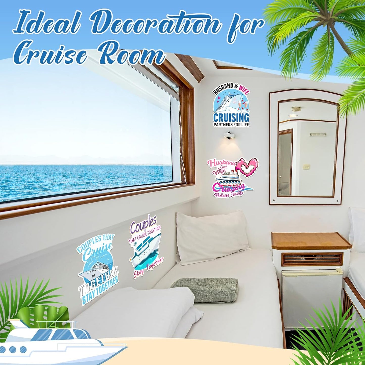 Hoteam 4 Pcs Couples Cruise Door Decorations Magnetic Husband and Wife Cruise Ship Door Funny Waterproof Nautical Magnets for Carnival Cabin Stateroom Fridge Car