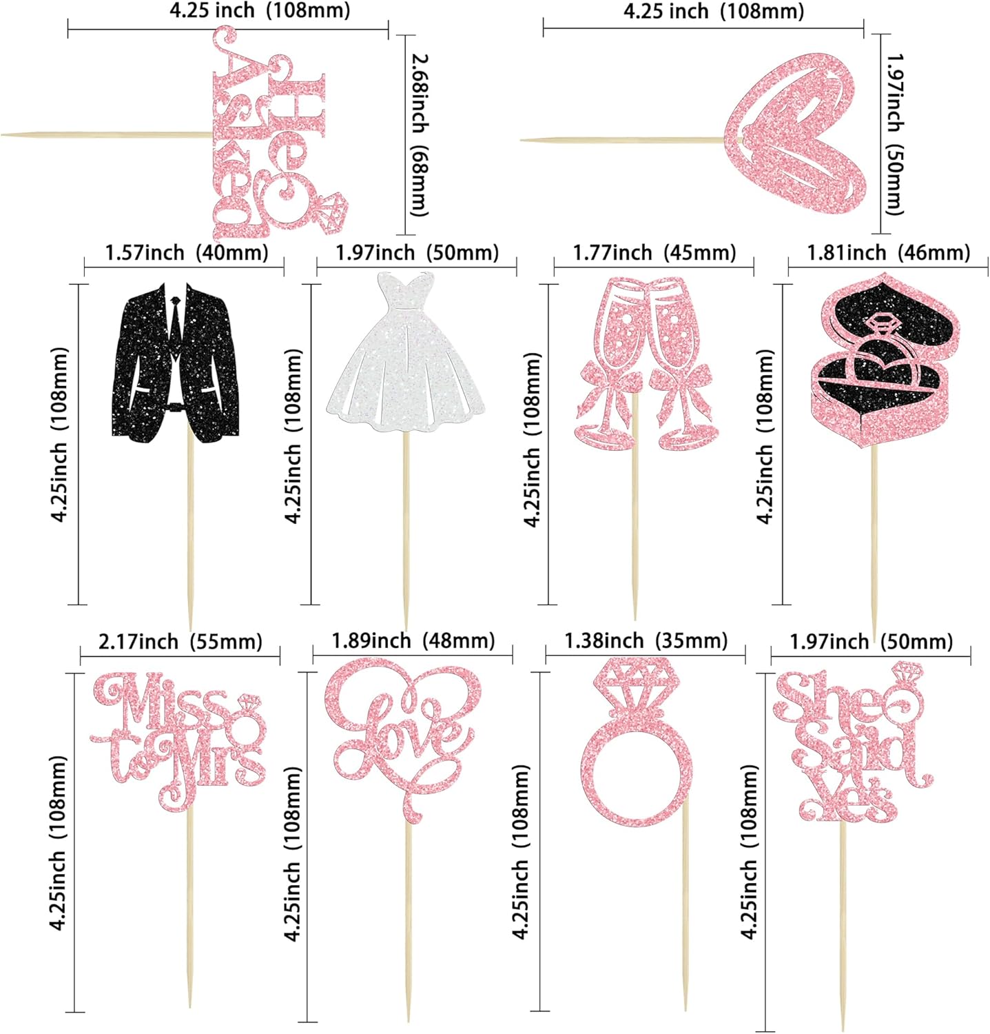 Gyufise 30Pcs She Said Yes Cupcake Toppers Glitter Diamond Ring I Do Love Cupcake Picks Miss to Mrs He Asked Bridal Shower Wedding Engagement Bachelorette Cake Decoration Pink