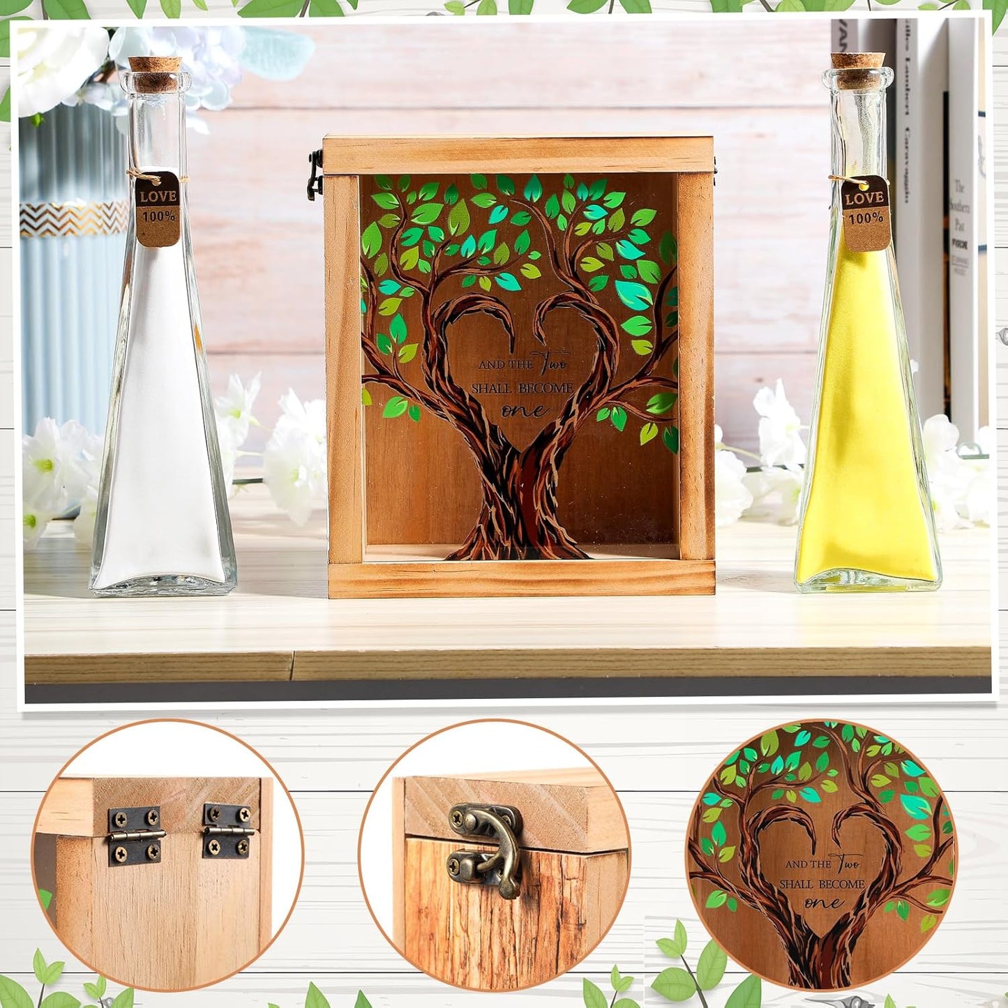 Blosssound Unity Sand for Wedding Ceremony Set and The Two Shall Become One Unity Sand Ceremony Shadow Box and Vases for Wedding Centerpiece Marriage Bridal Party Supplies